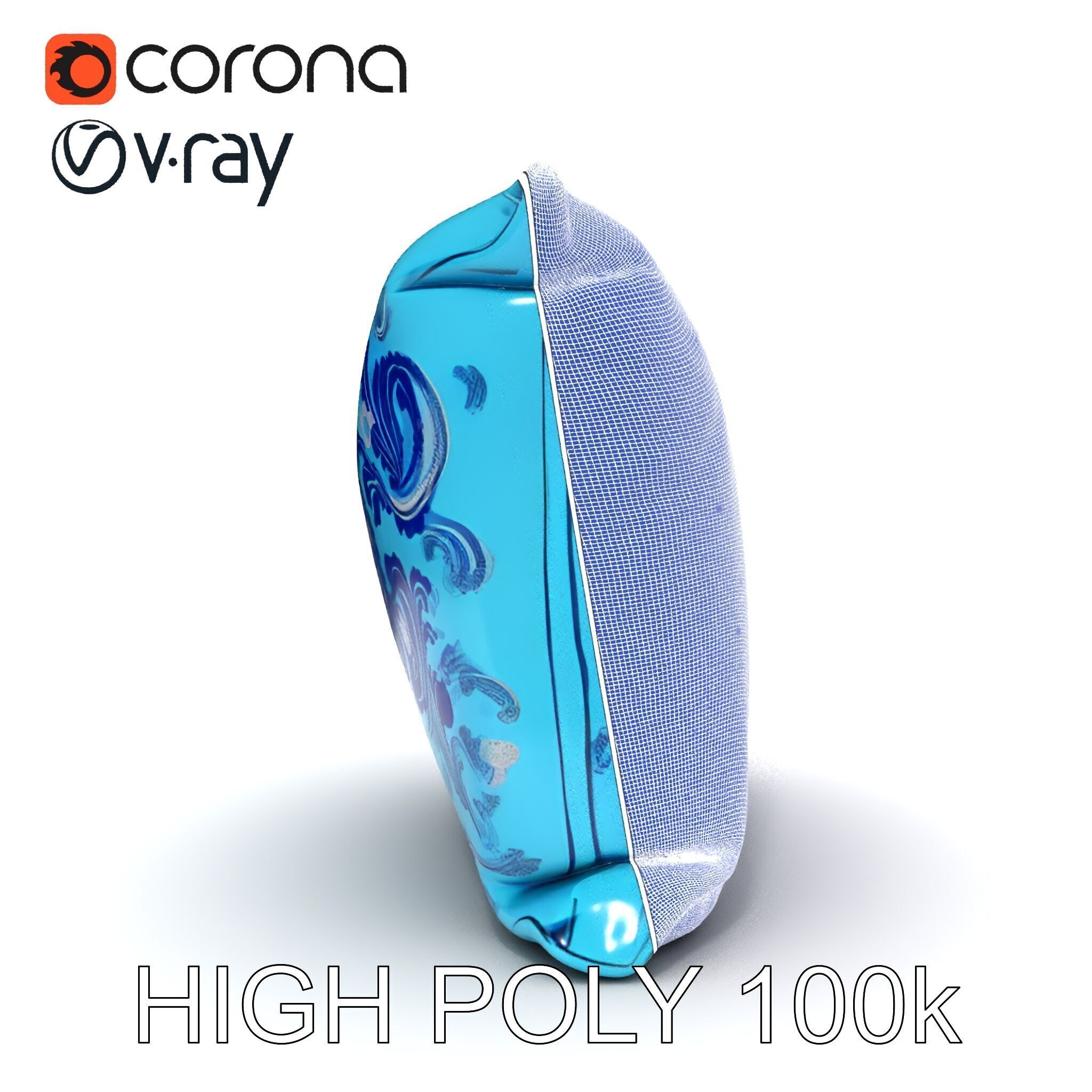 Ornamental Blue Pillow D Model Pack Low-poly 3D model_35