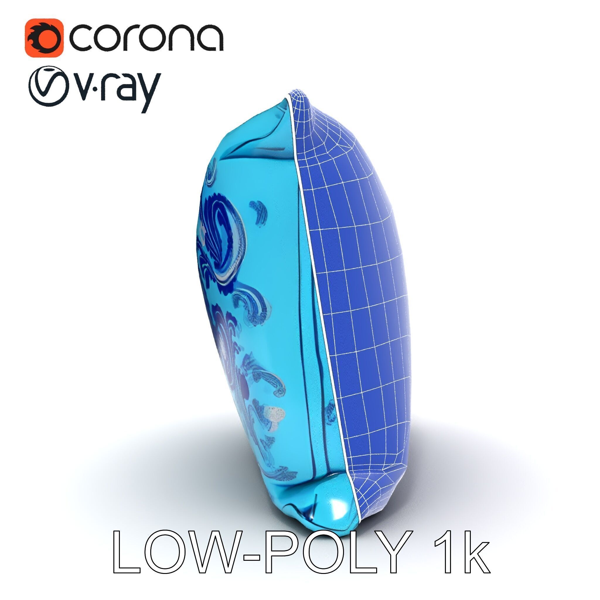 Ornamental Blue Pillow D Model Pack Low-poly 3D model_33
