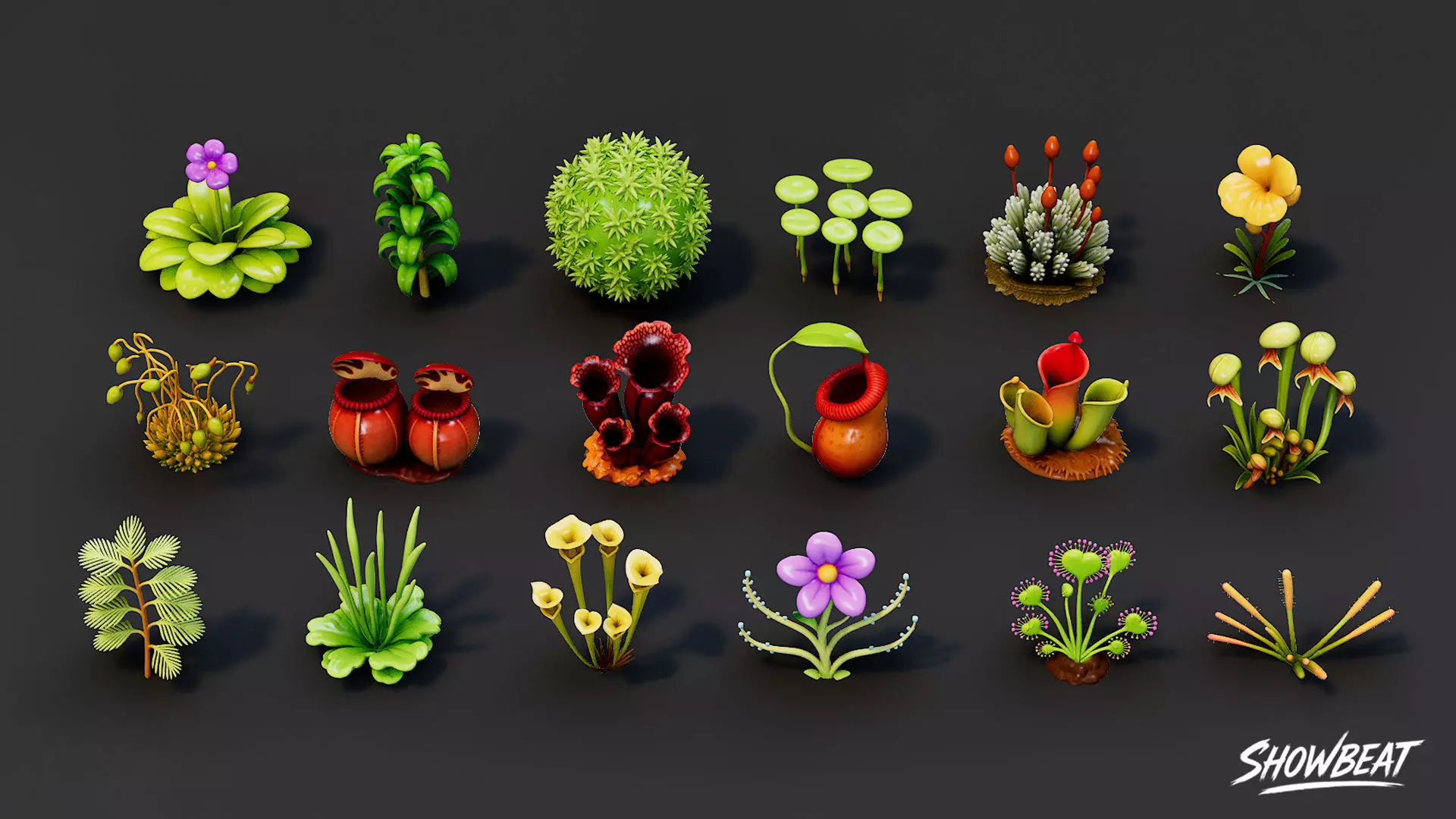 Cartoon Carnivorous Plants Pack Low-poly 3D model_1