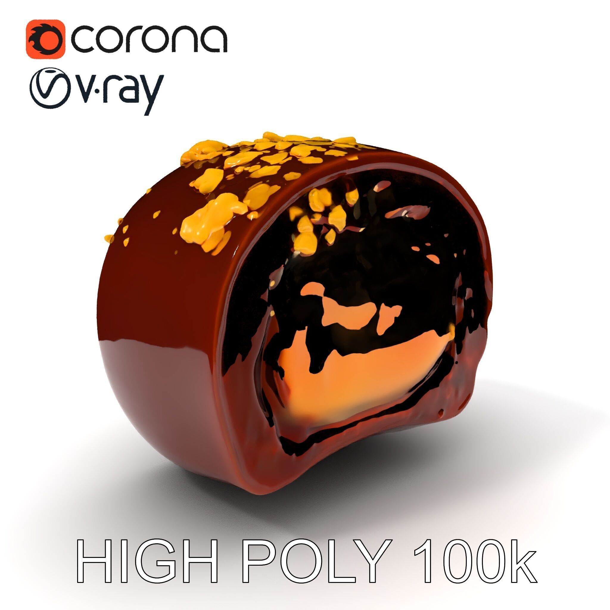 Gourmet Chocolate Truffle with Caramel Center D Model Pack Low-poly 3D model_3