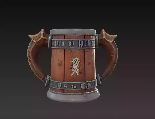 Viking Horned Barrel Mug Epic Drinkware 3D Model 2
