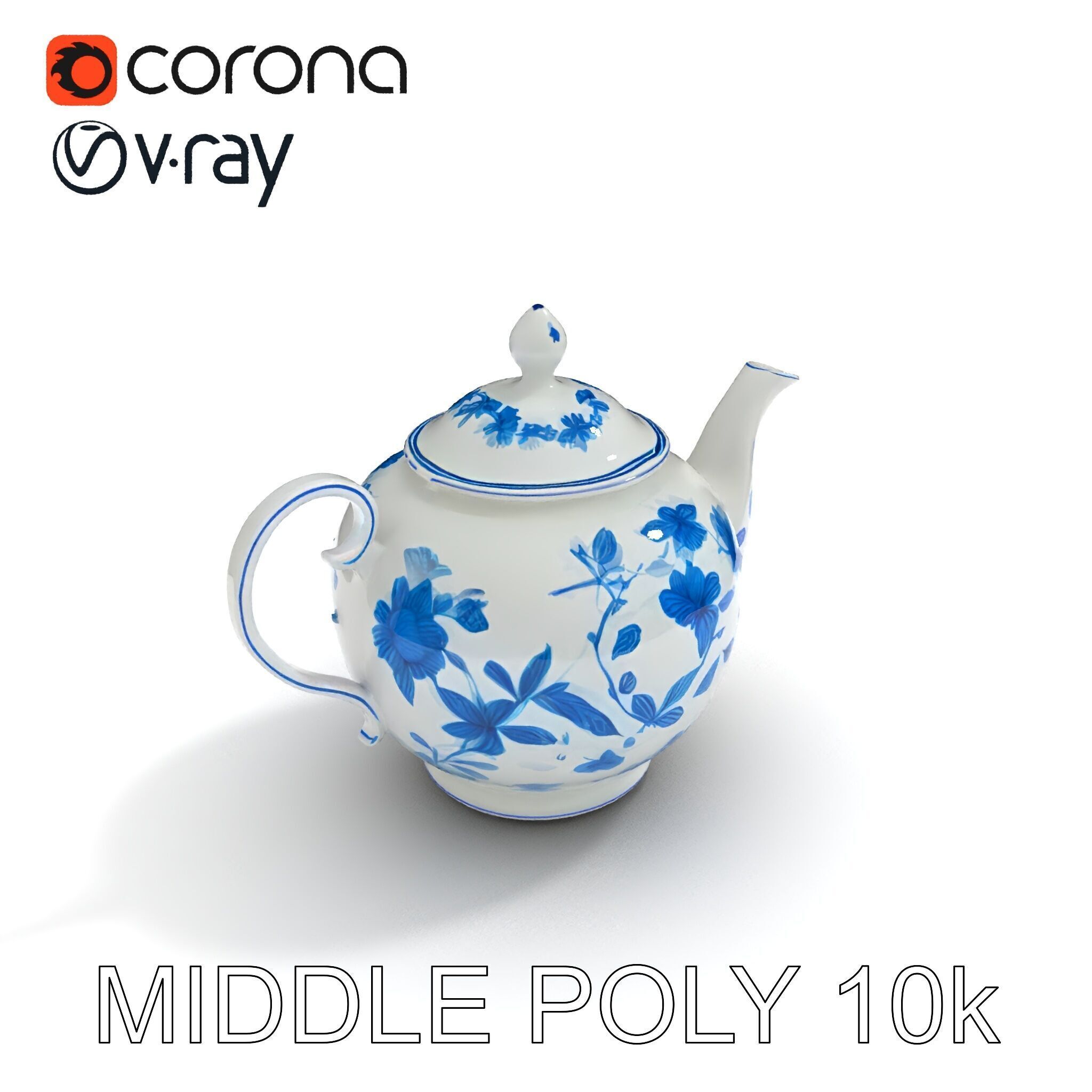 Classic Porcelain Teapot Model Pack with Floral Design Low-poly 3D model_6