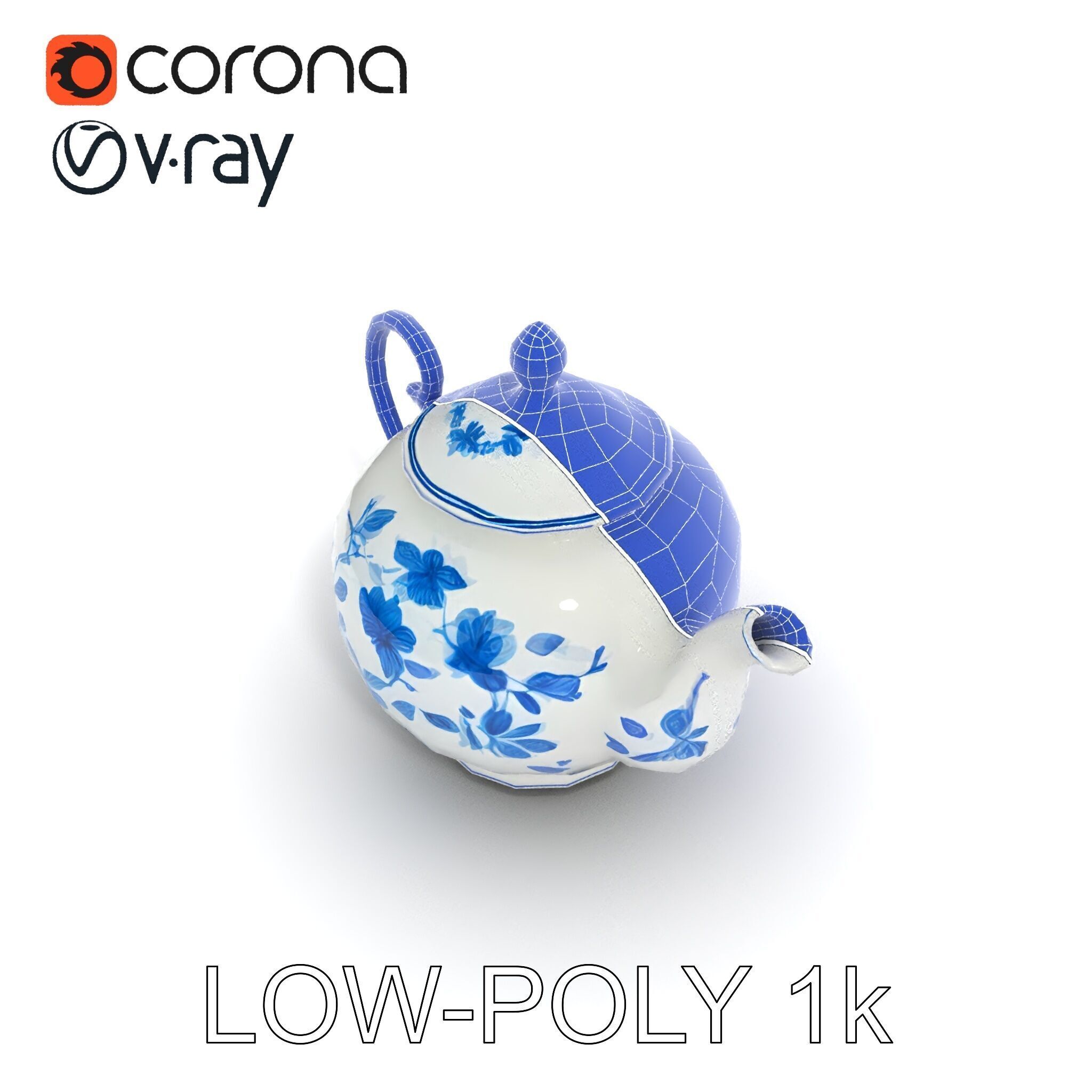 Classic Porcelain Teapot Model Pack with Floral Design Low-poly 3D model_20