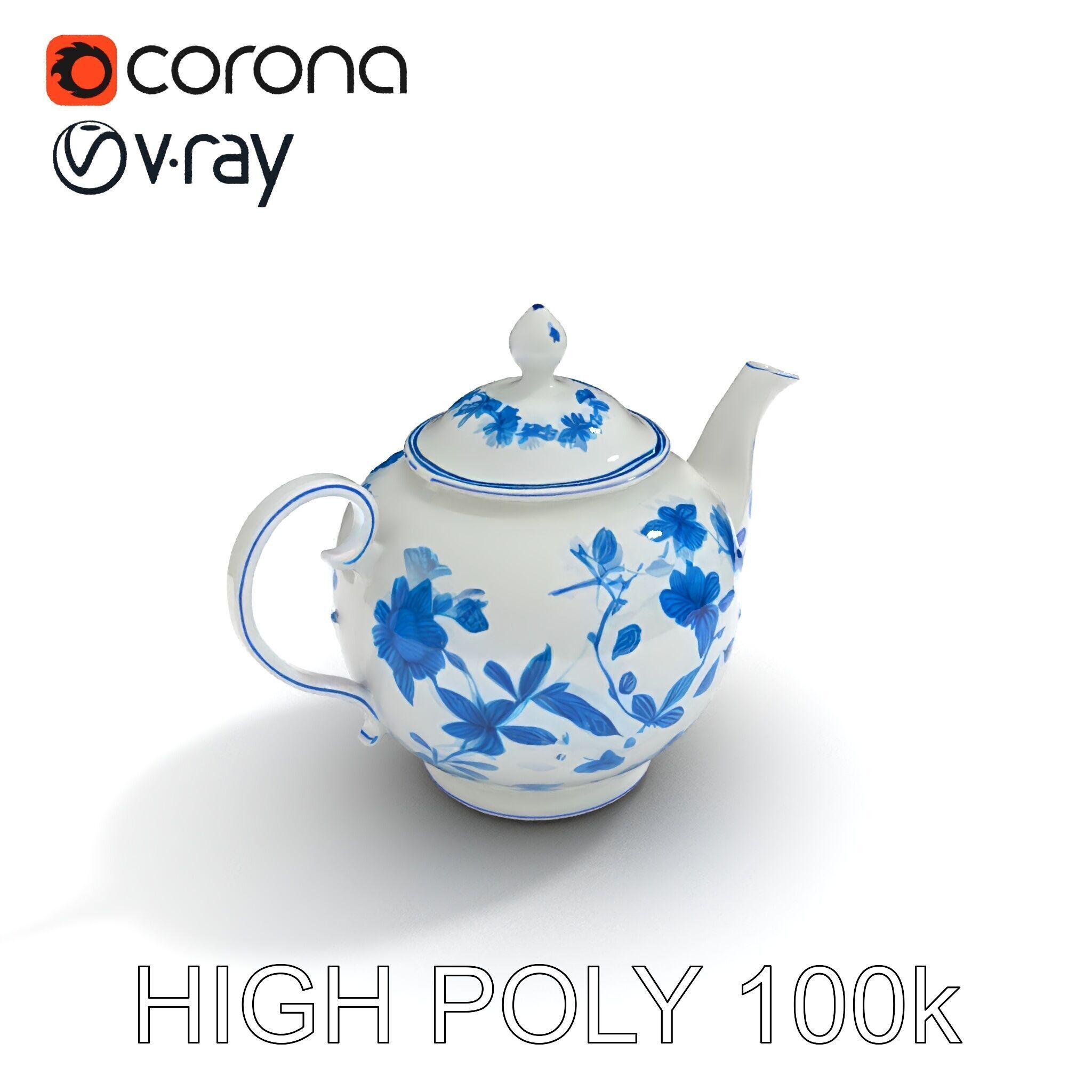 Classic Porcelain Teapot Model Pack with Floral Design Low-poly 3D model_33