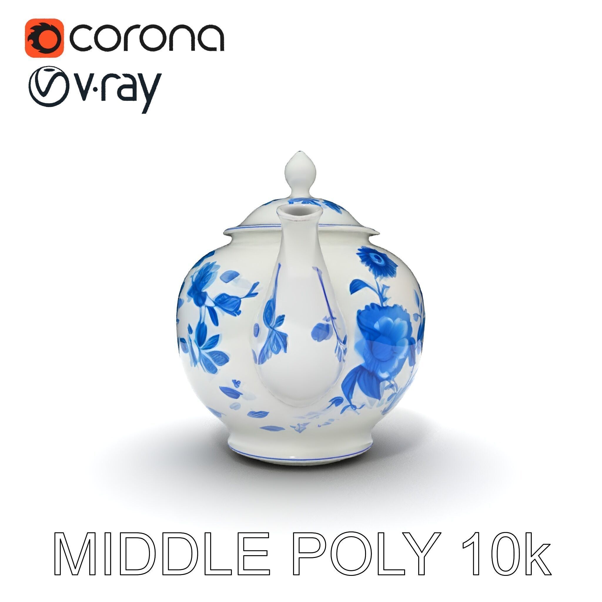 Classic Porcelain Teapot Model Pack with Floral Design Low-poly 3D model_19