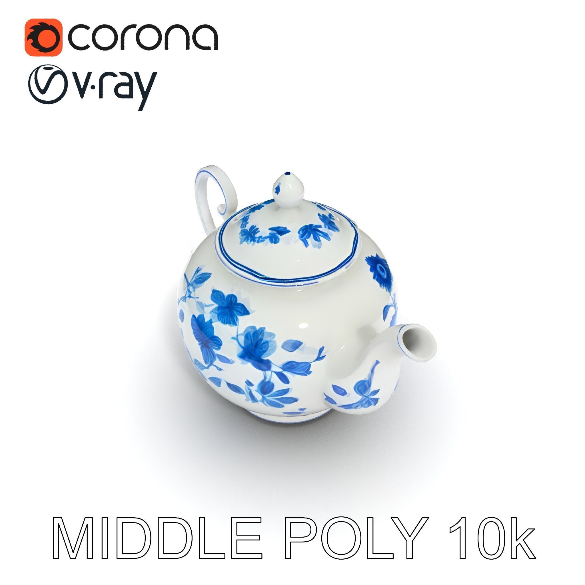 Classic Porcelain Teapot Model Pack with Floral Design Low-poly 3D model_14