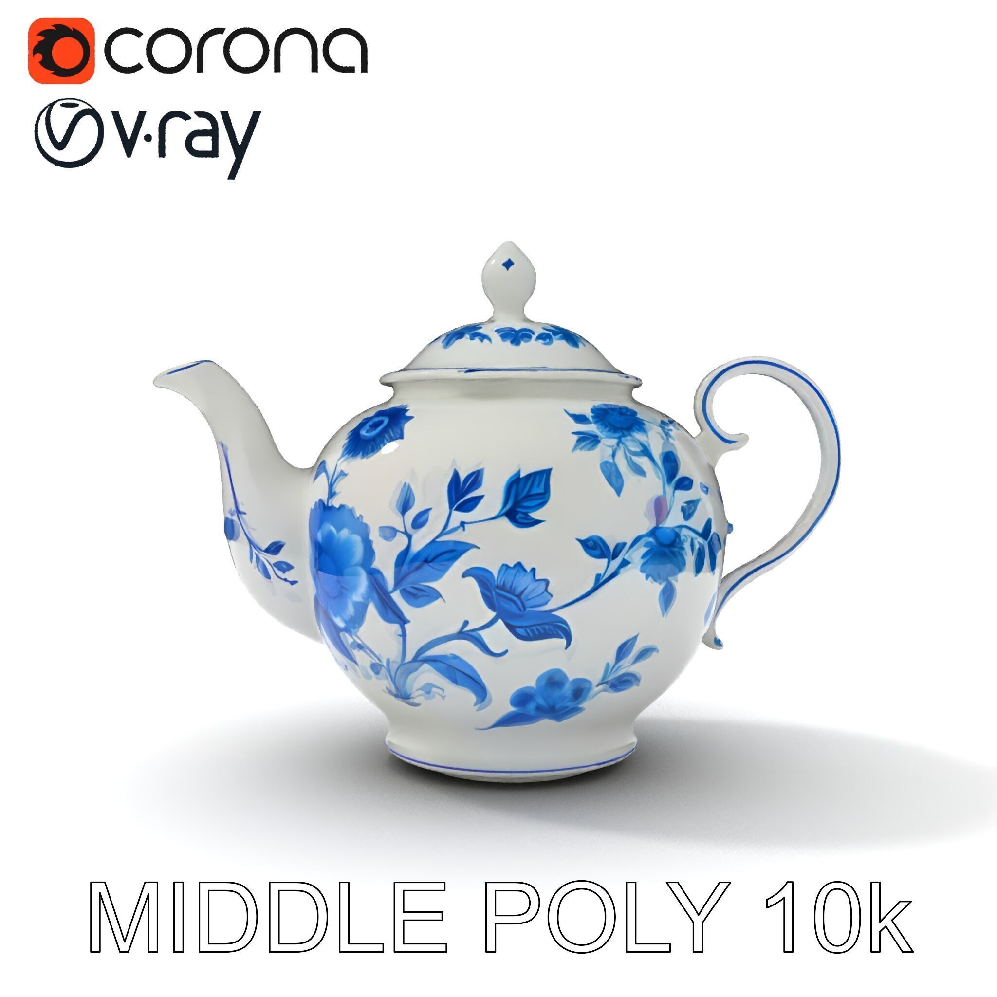 Classic Porcelain Teapot Model Pack with Floral Design Low-poly 3D model_12