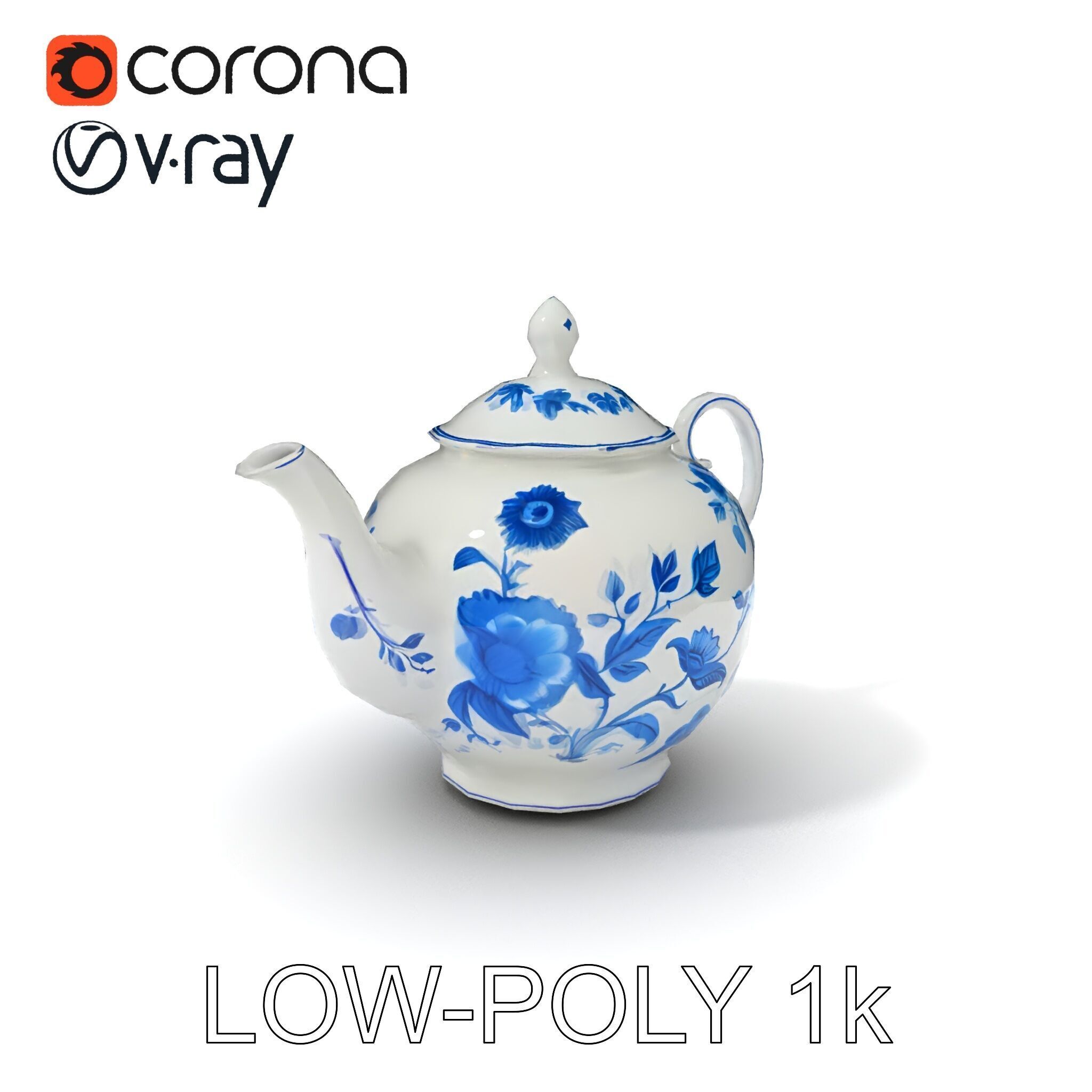 Classic Porcelain Teapot Model Pack with Floral Design Low-poly 3D model_17