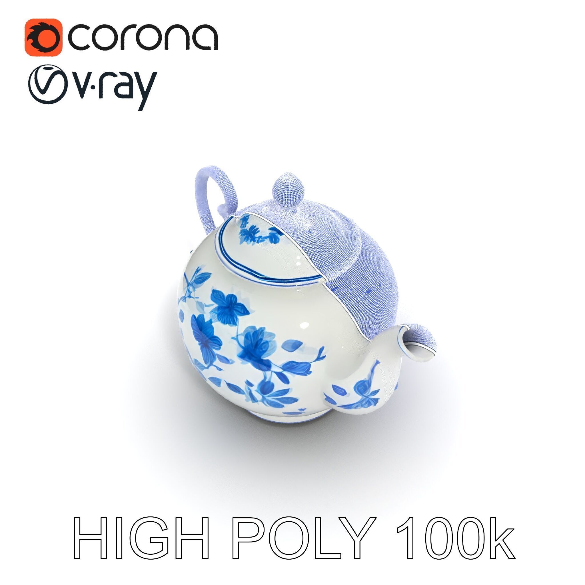 Classic Porcelain Teapot Model Pack with Floral Design Low-poly 3D model_18