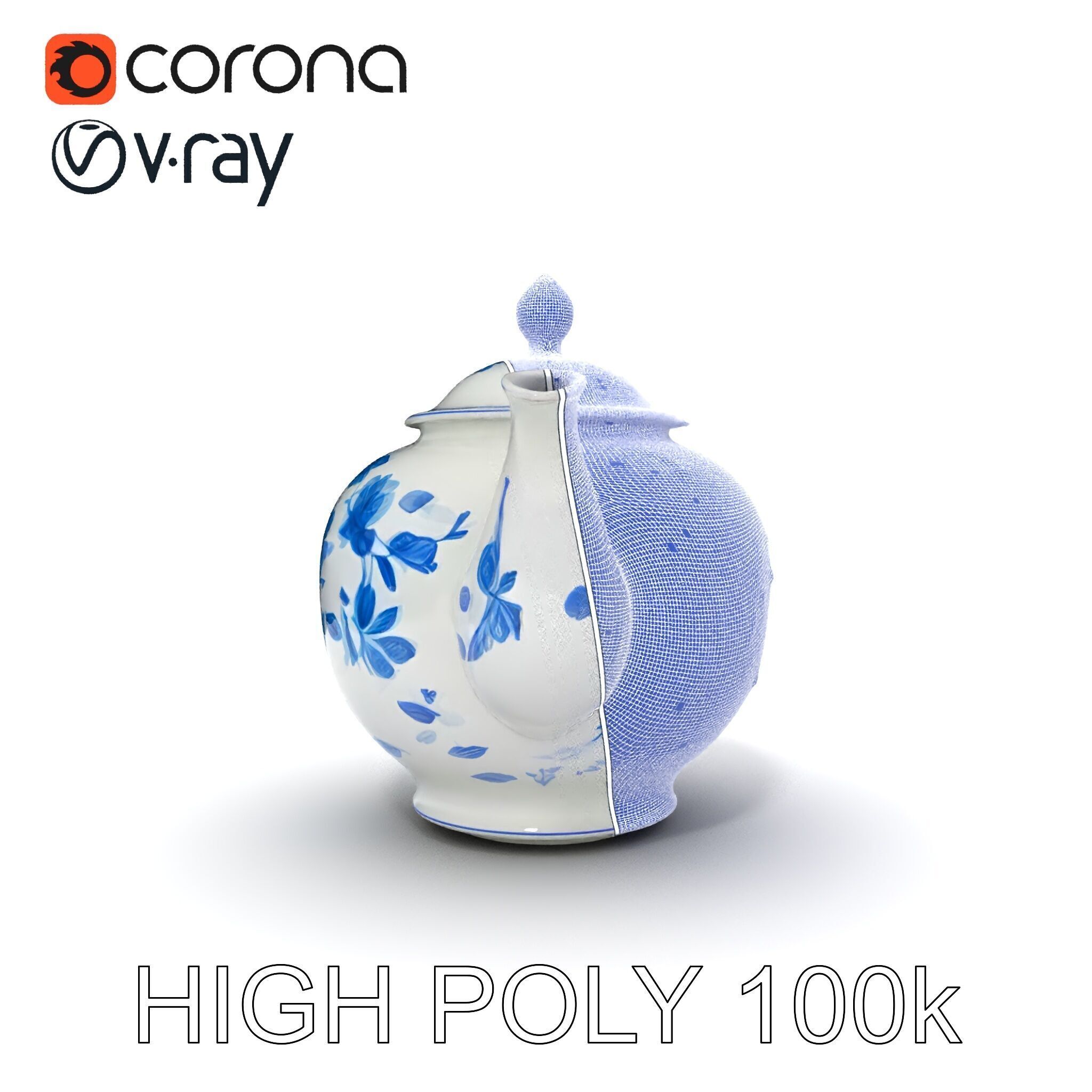 Classic Porcelain Teapot Model Pack with Floral Design Low-poly 3D model_21