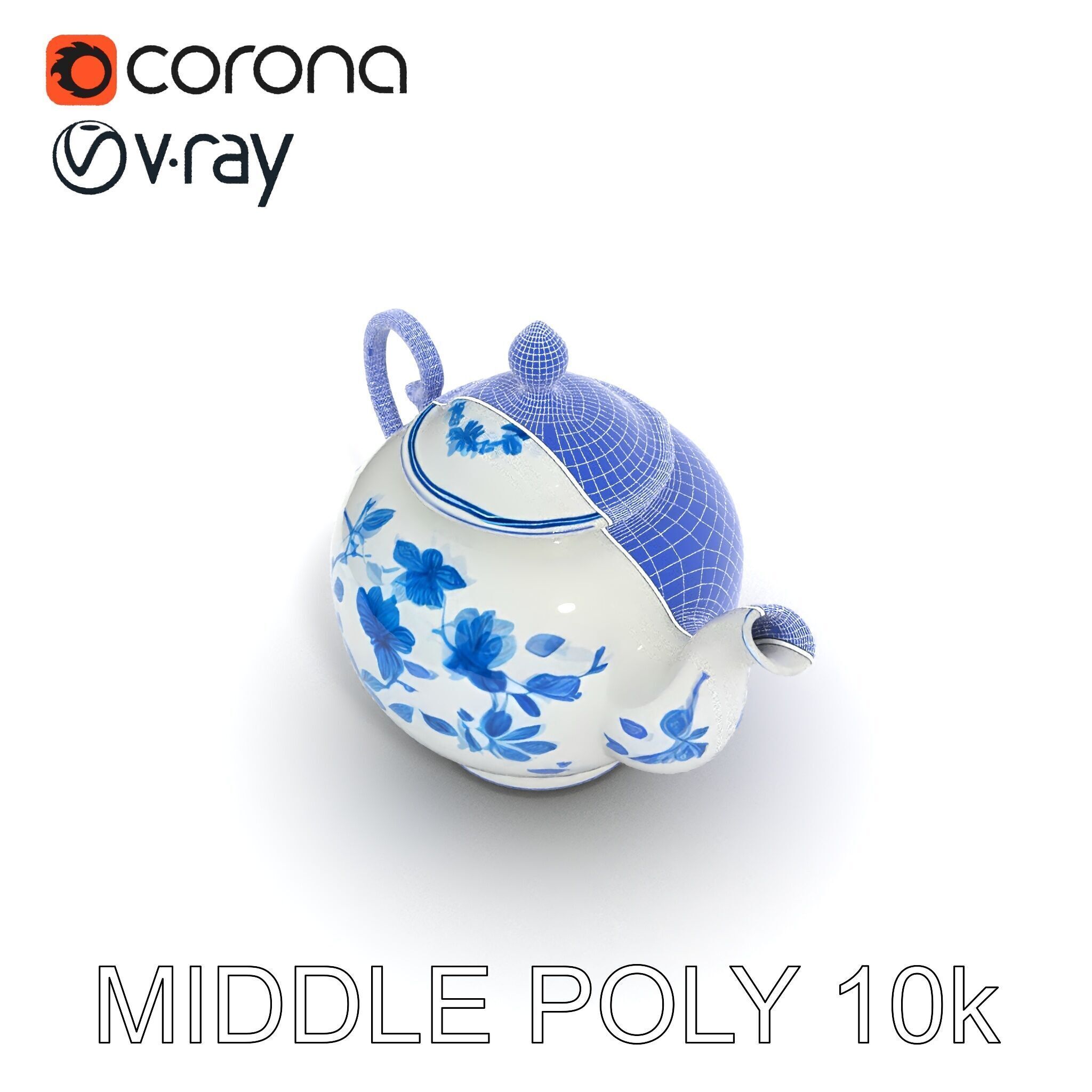 Classic Porcelain Teapot Model Pack with Floral Design Low-poly 3D model_9