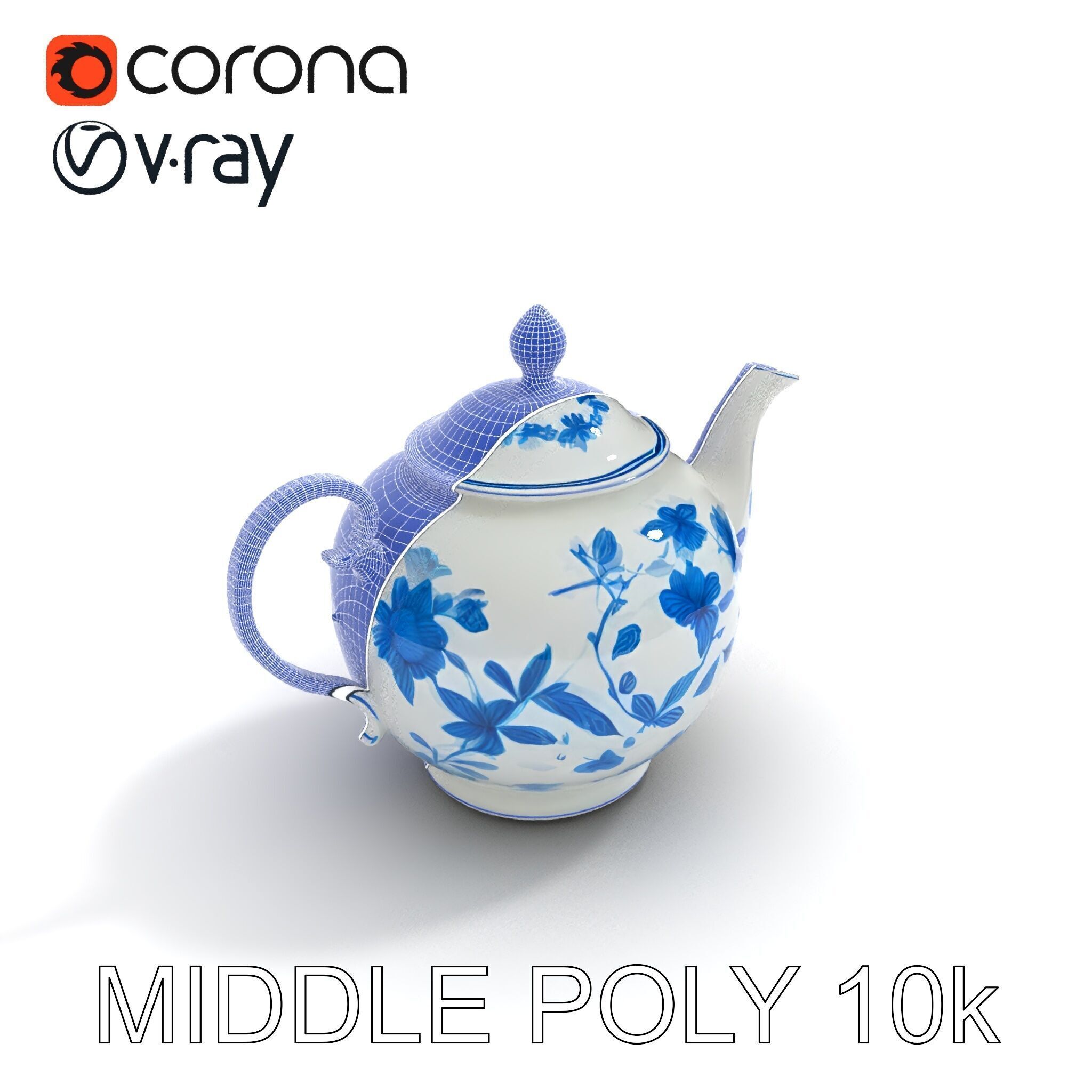Classic Porcelain Teapot Model Pack with Floral Design Low-poly 3D model_25
