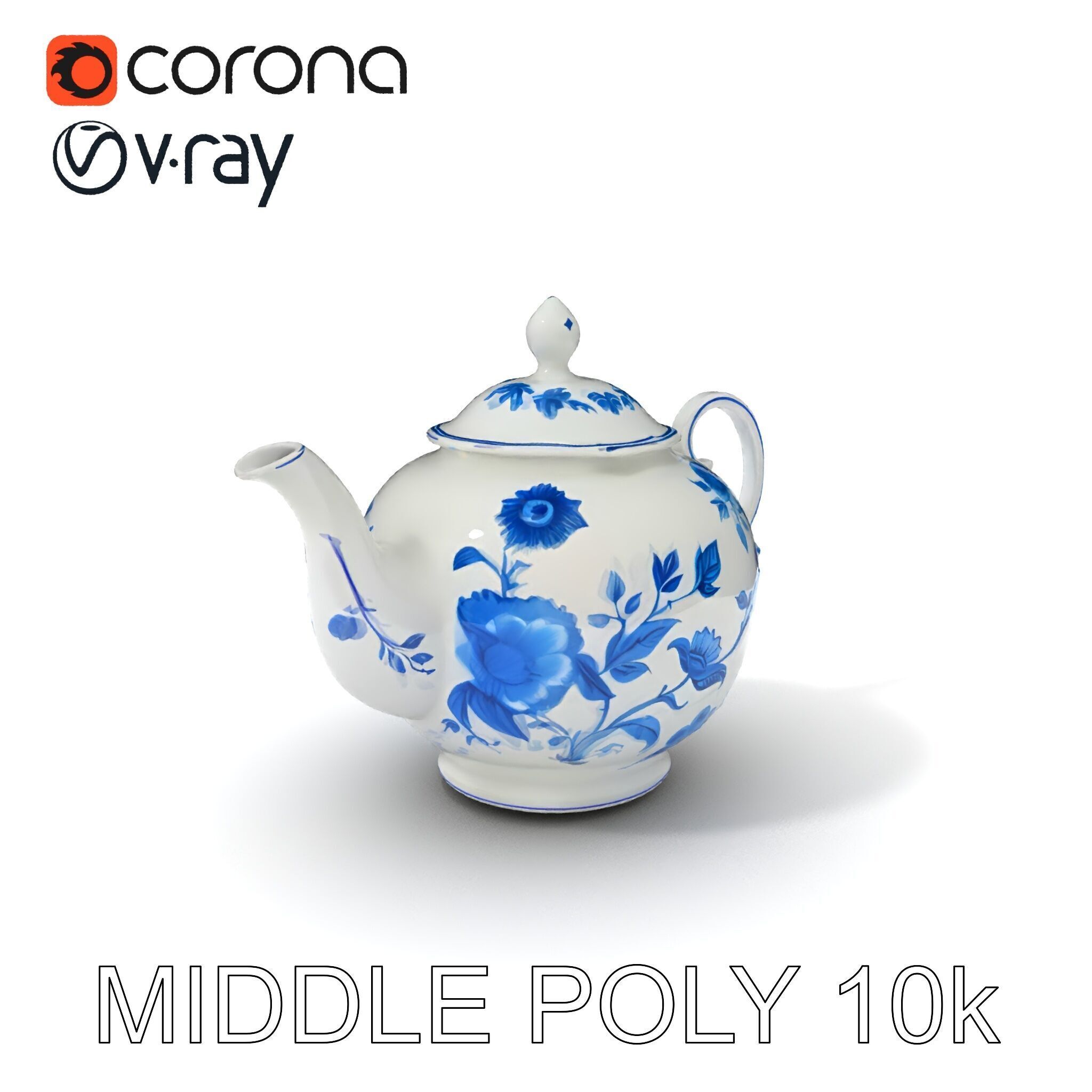 Classic Porcelain Teapot Model Pack with Floral Design Low-poly 3D model_16