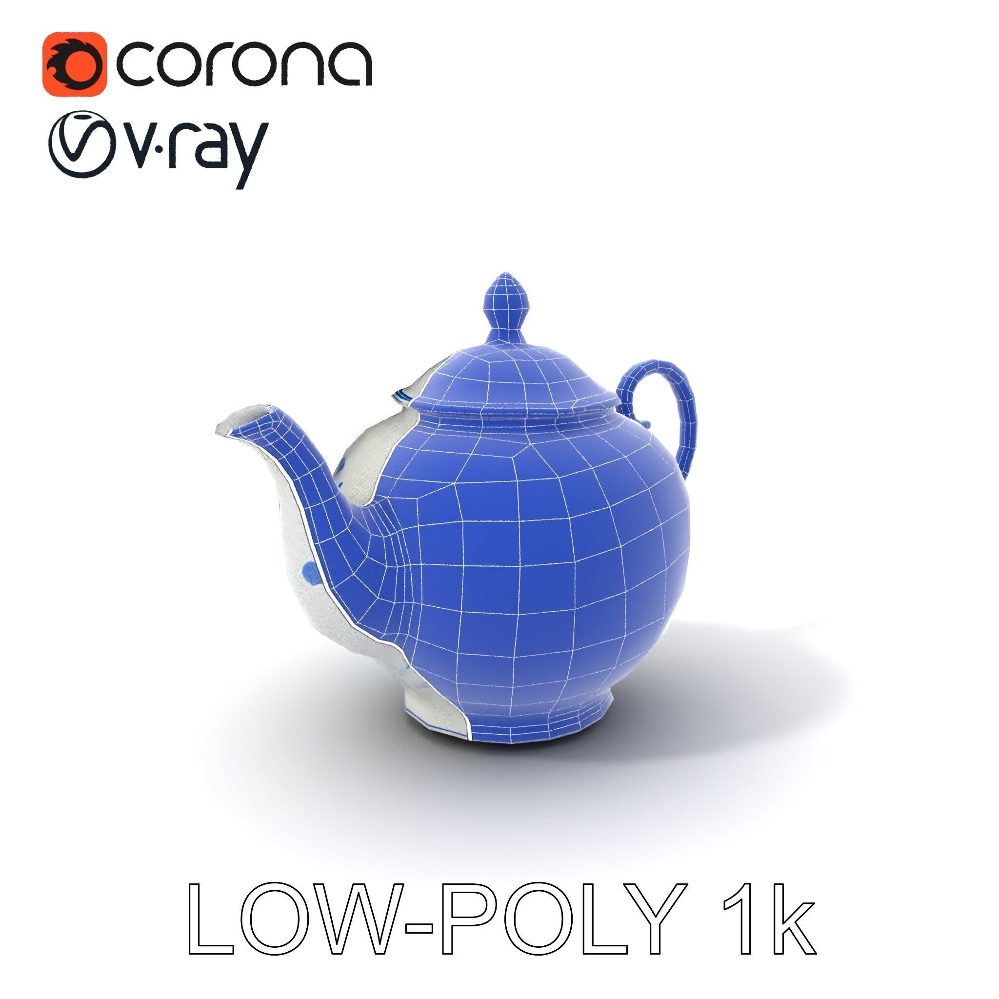 Classic Porcelain Teapot Model Pack with Floral Design Low-poly 3D model_10