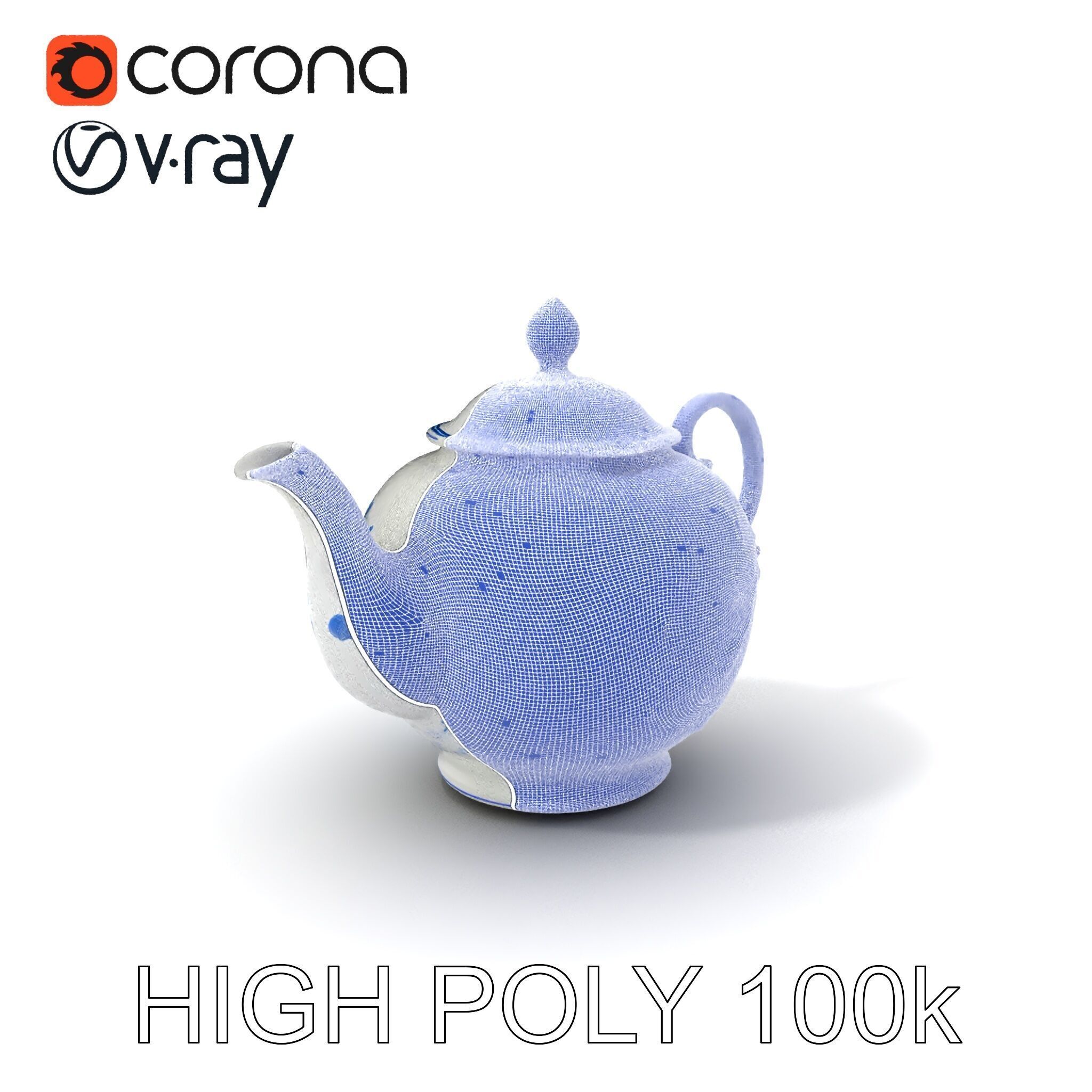 Classic Porcelain Teapot Model Pack with Floral Design Low-poly 3D model_4