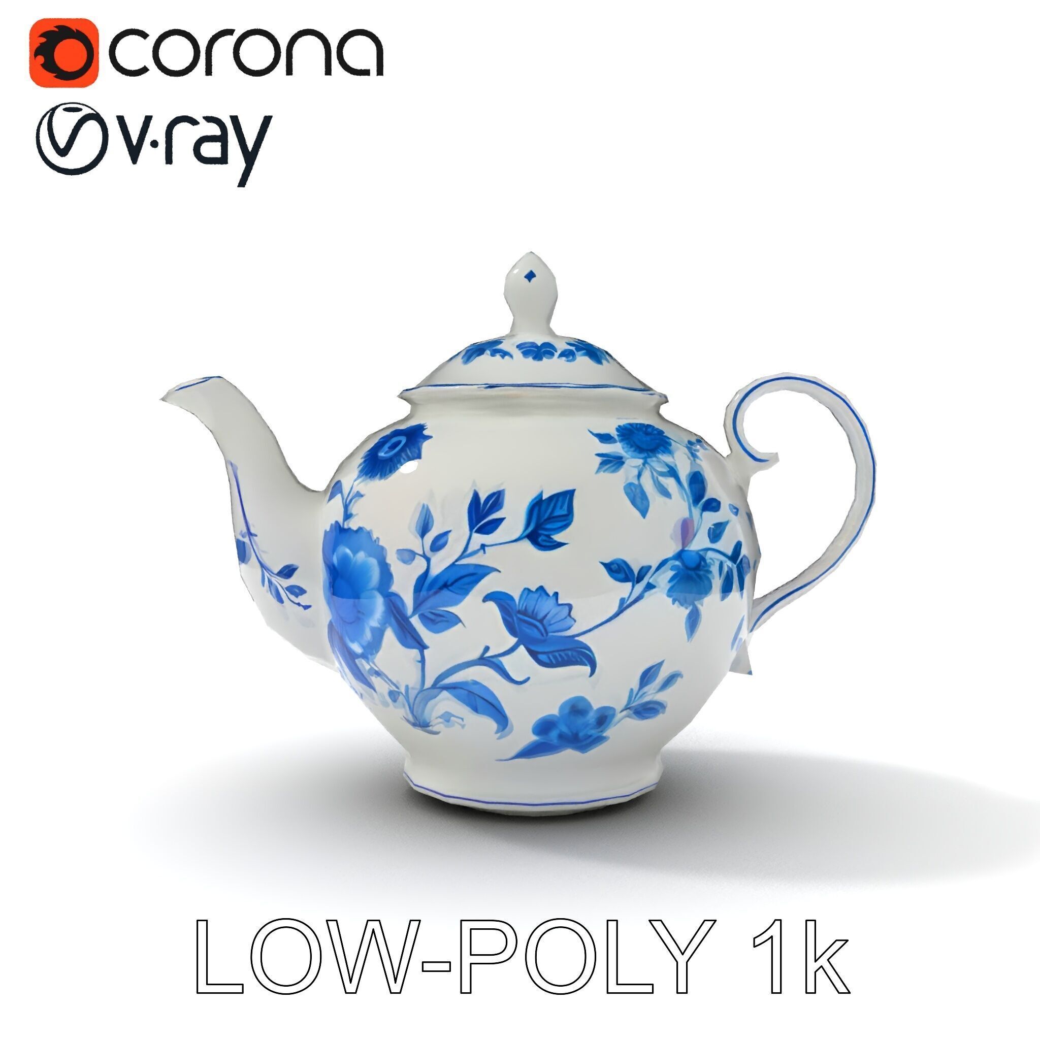 Classic Porcelain Teapot Model Pack with Floral Design Low-poly 3D model_29