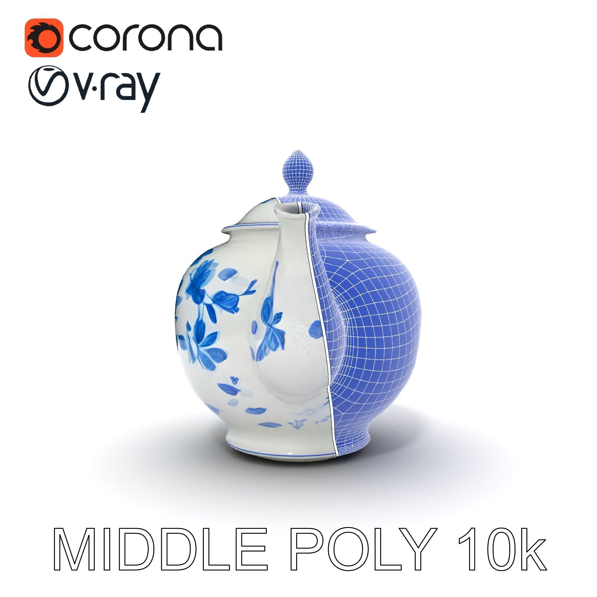 Classic Porcelain Teapot Model Pack with Floral Design Low-poly 3D model_34