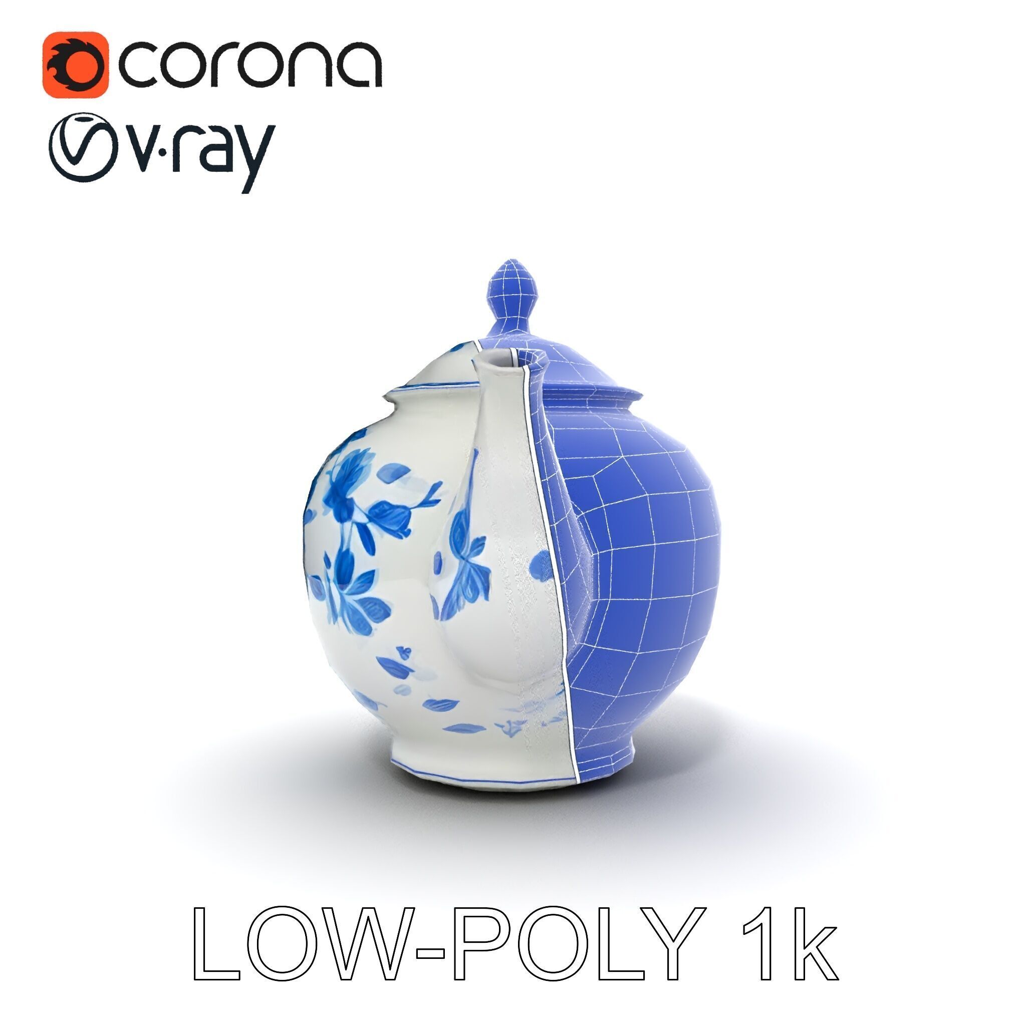 Classic Porcelain Teapot Model Pack with Floral Design Low-poly 3D model_35