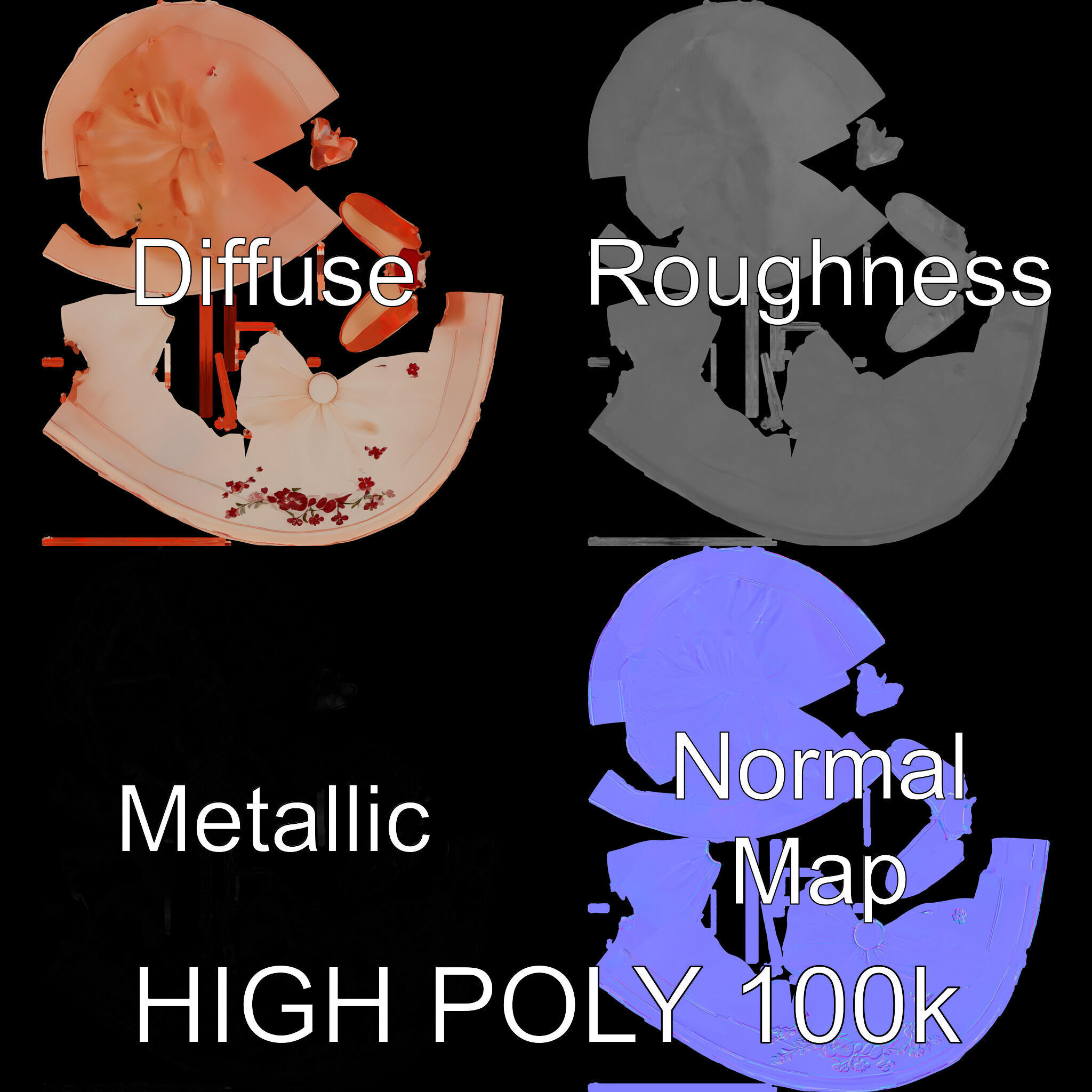 Embroidered Vintage Hat D Model Pack Low-poly 3D model_2