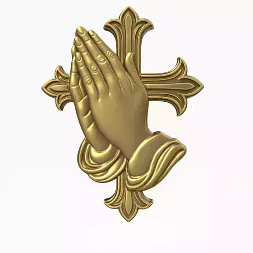 Praying Hands Cross Relief Pendant Religious Christian Sculpture 3D print model