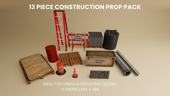 Construction Site Prop Pack  Low-poly 3D model