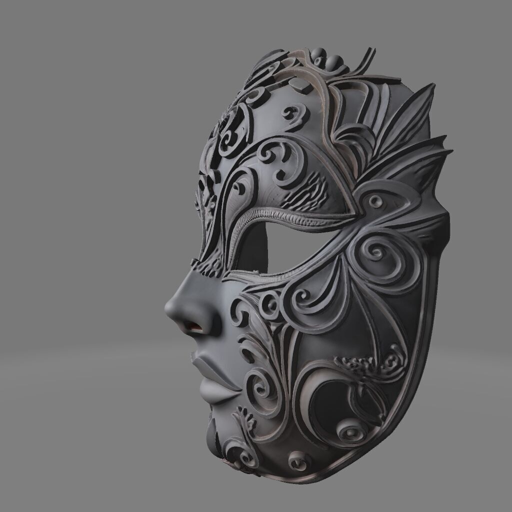 Elegant White Venetian Mask Ornate Carnival Design 3D print model_2