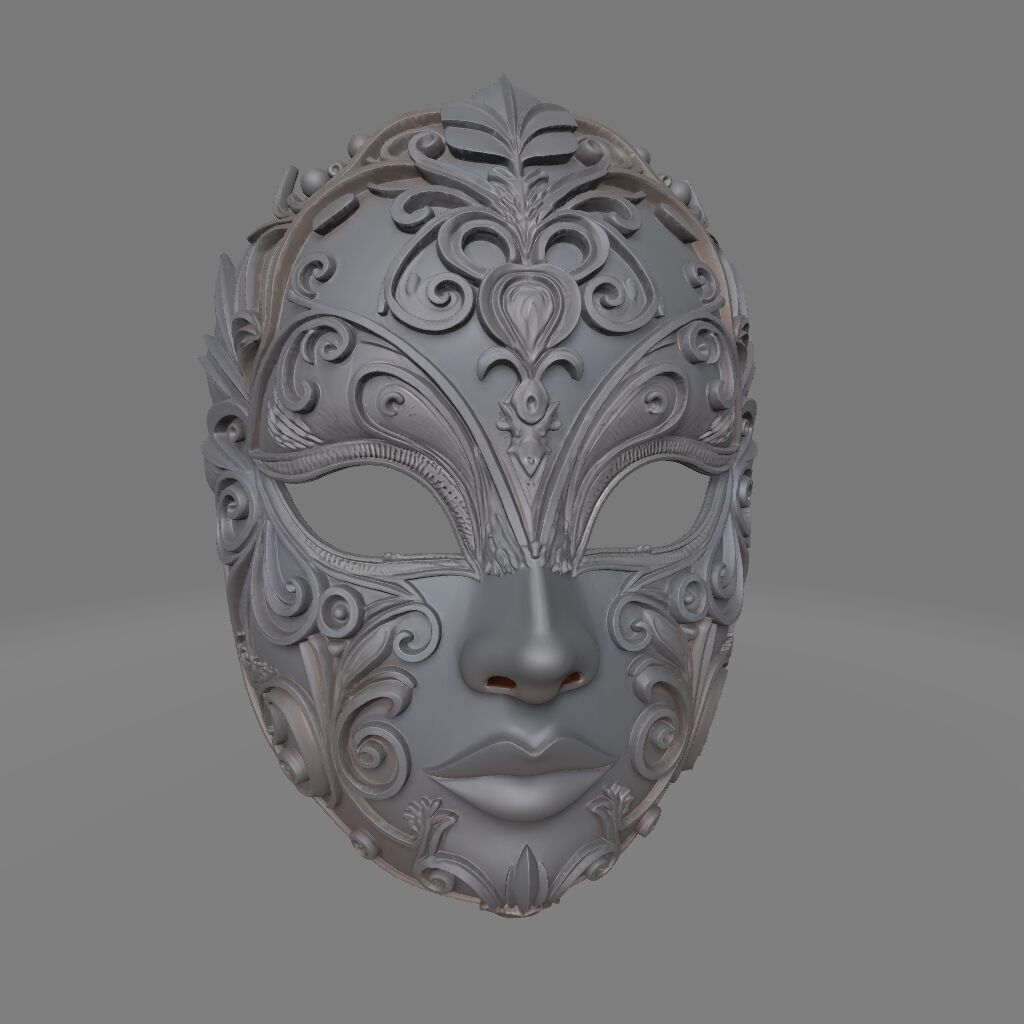 Elegant White Venetian Mask Ornate Carnival Design 3D print model_3