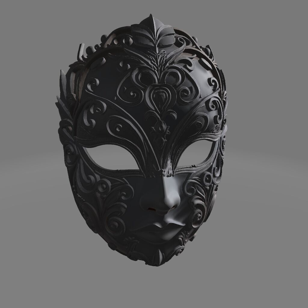 Elegant White Venetian Mask Ornate Carnival Design 3D print model_4