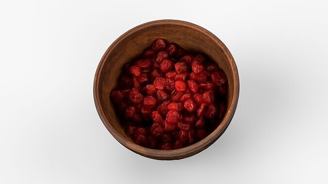 Photorealistic 3D scan of Clay Bowl plate with Dried Cherries Low-poly 3D model 7