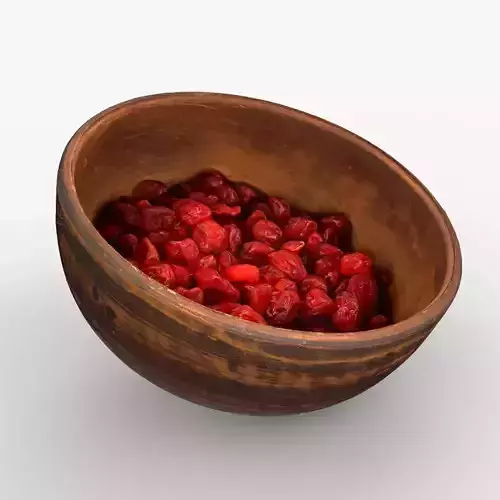 Photorealistic 3D scan of Clay Bowl plate with Dried Cherries