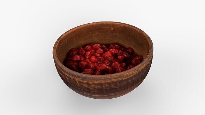 Photorealistic 3D scan of Clay Bowl plate with Dried Cherries Low-poly 3D model 6