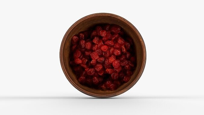 Photorealistic 3D scan of Clay Bowl plate with Dried Cherries Low-poly 3D model 2