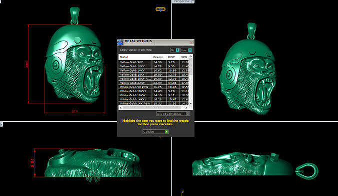 Gorilla Warrior Pendant 3D Model 