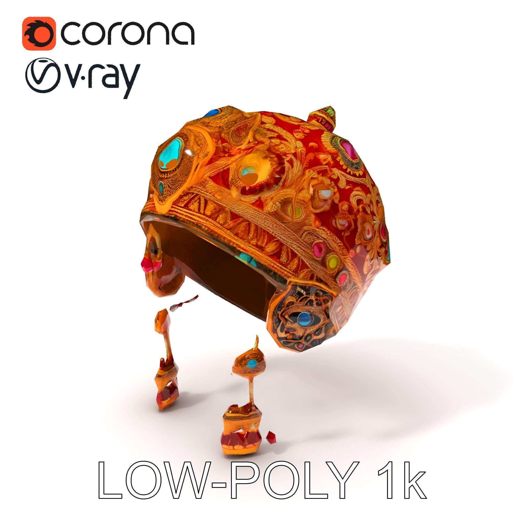 Ornate Jeweled Crown Model Pack Low-poly 3D model_27