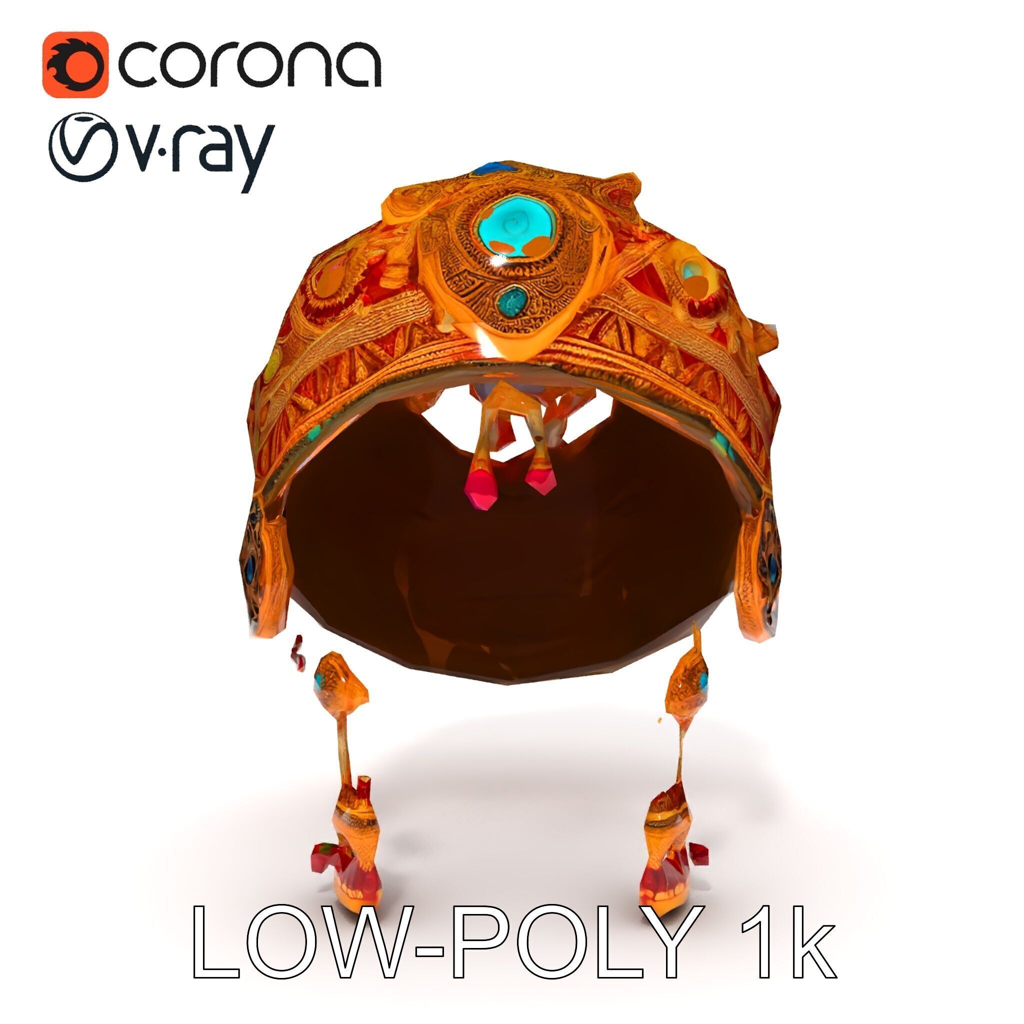 Ornate Jeweled Crown Model Pack Low-poly 3D model_30