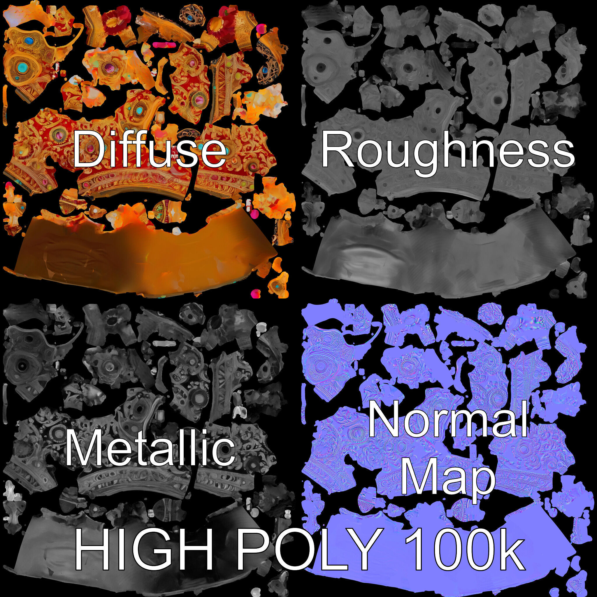 Ornate Jeweled Crown Model Pack Low-poly 3D model_2