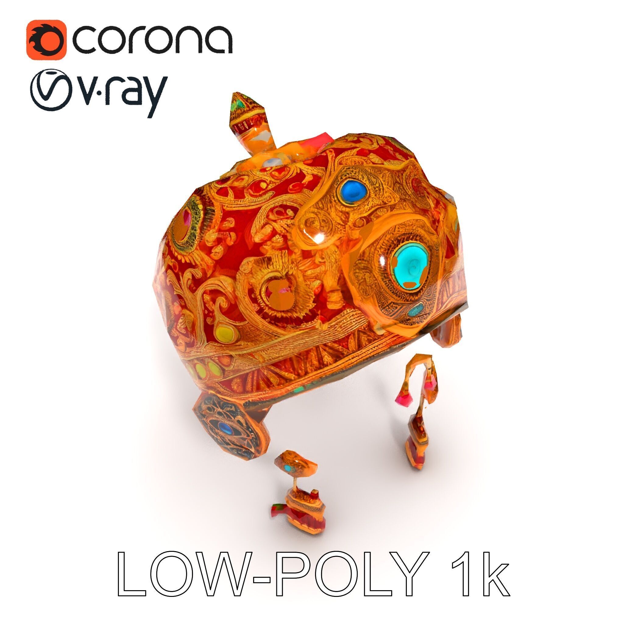 Ornate Jeweled Crown Model Pack Low-poly 3D model_15