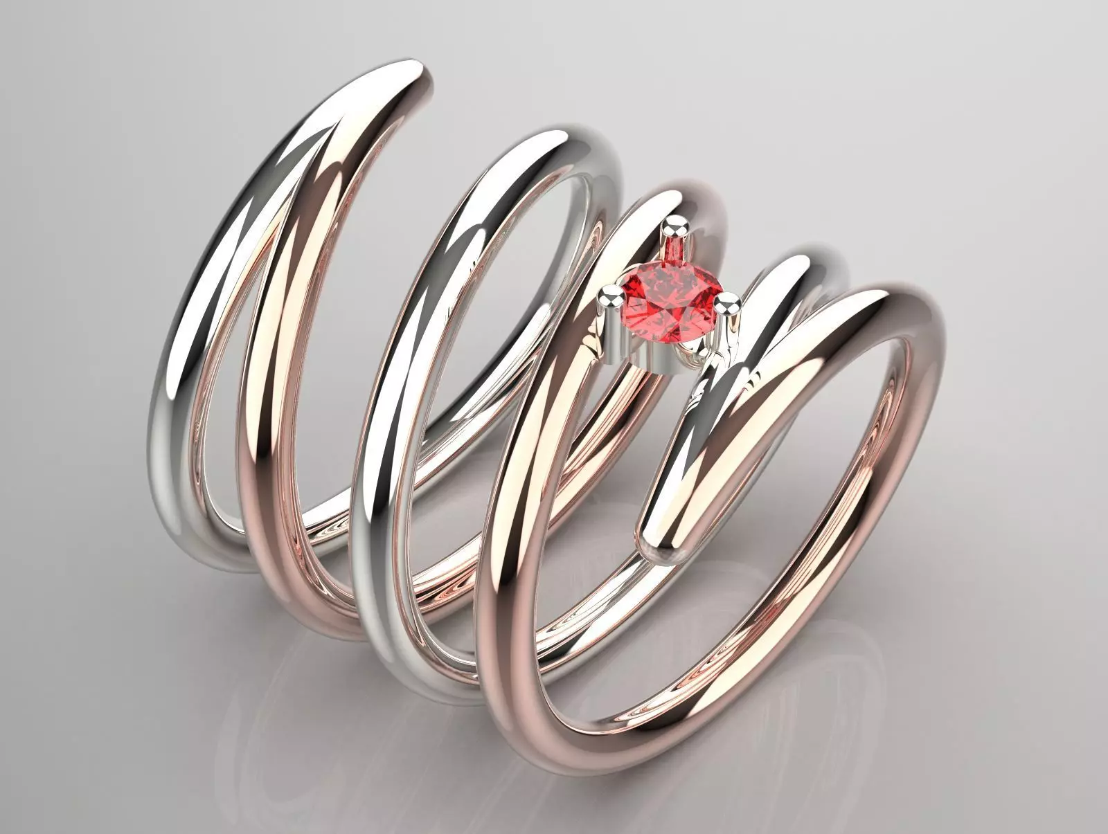 Two-tone spring ring with red ruby model ring gr0104 3D print model