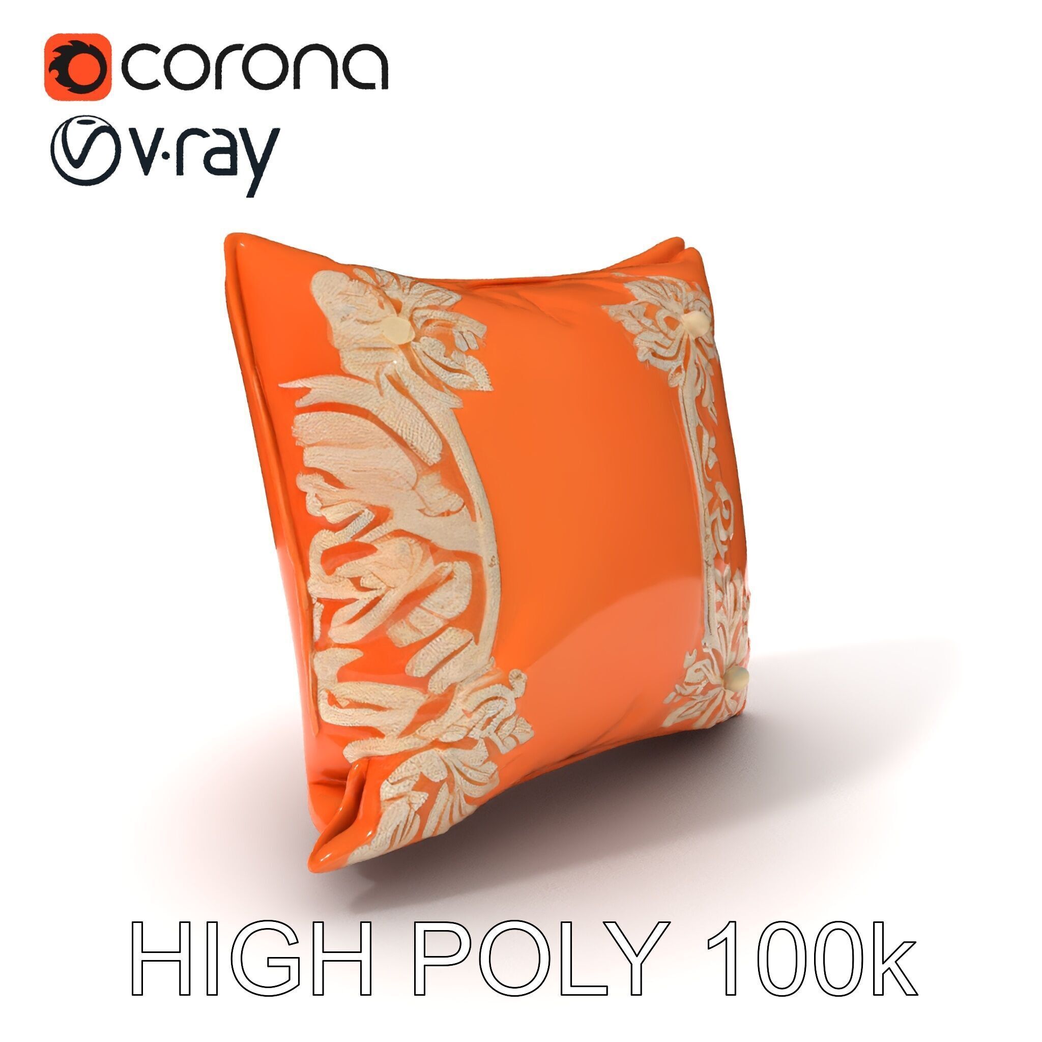Decorative Cushion Model Pack with Elegant Embroidery Low-poly 3D model_3