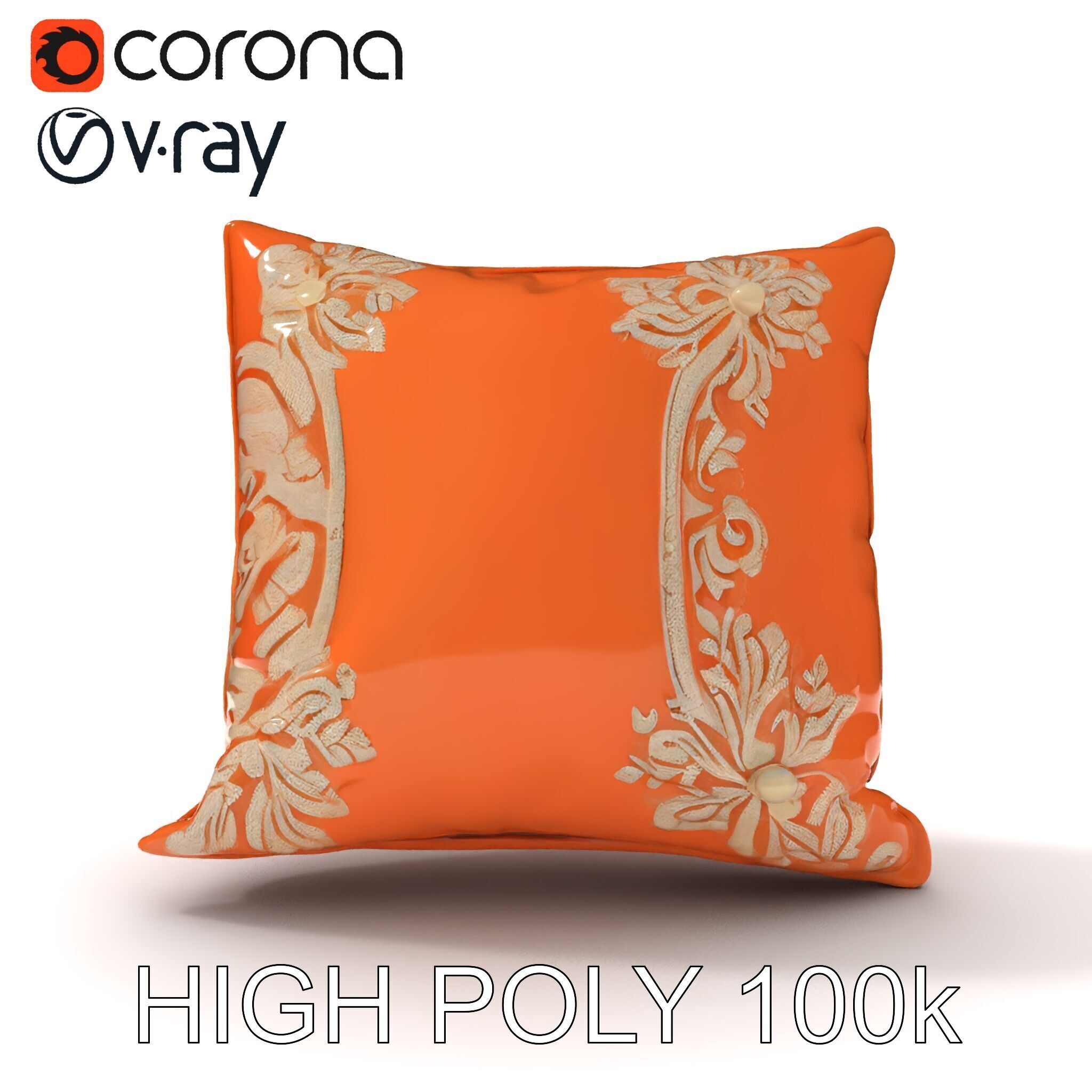 Decorative Cushion Model Pack with Elegant Embroidery Low-poly 3D model_10