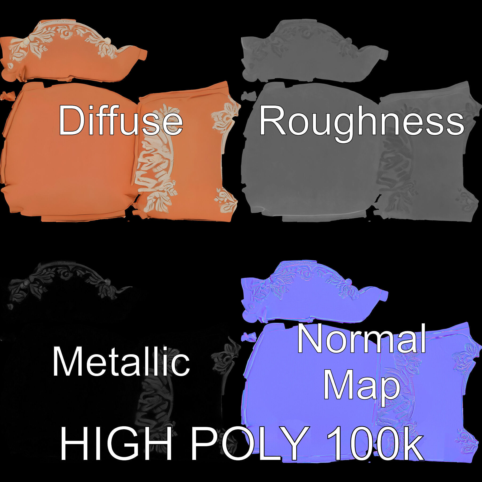 Decorative Cushion Model Pack with Elegant Embroidery Low-poly 3D model_2