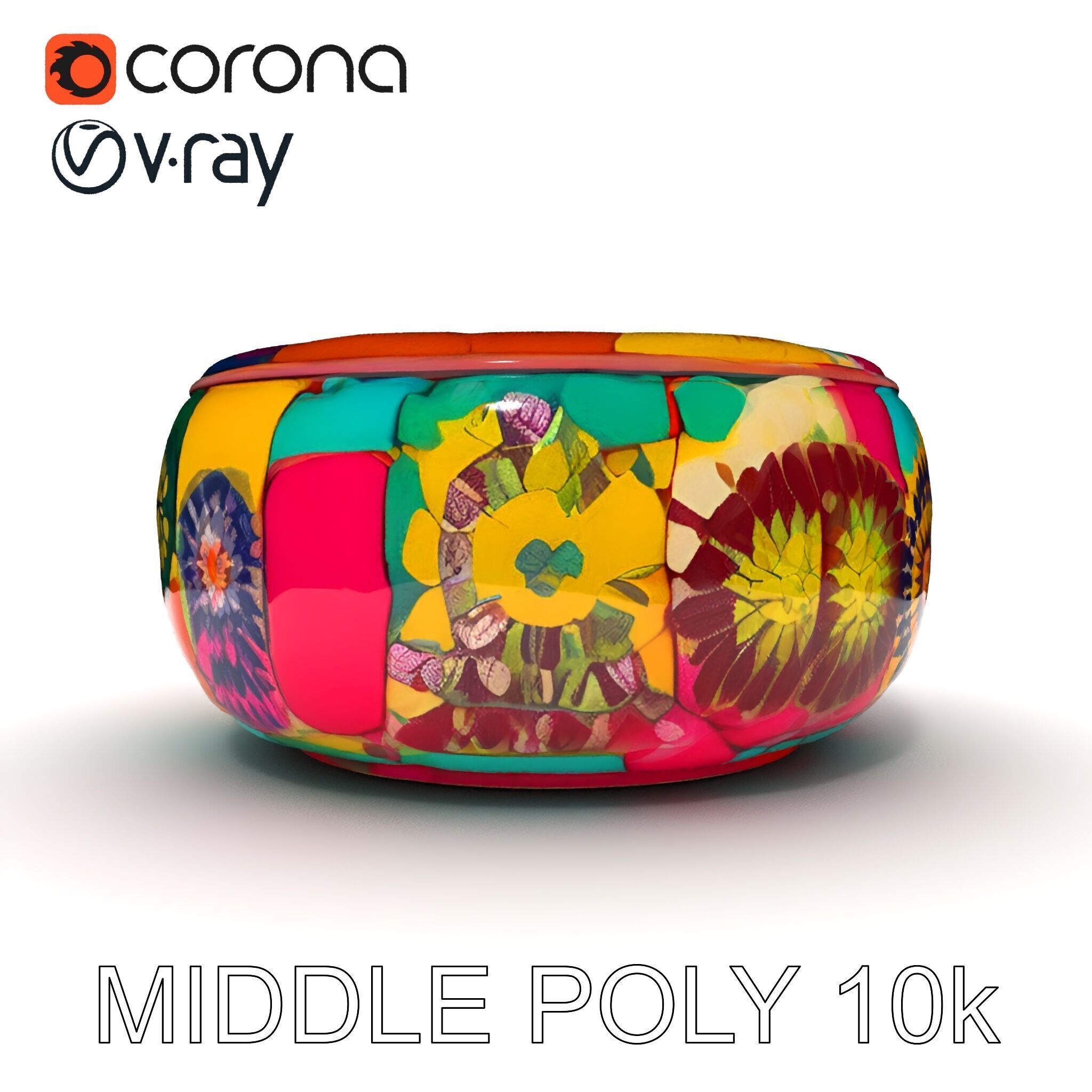 Colorful Ottoman Pouf Model Pack Low-poly 3D model_19