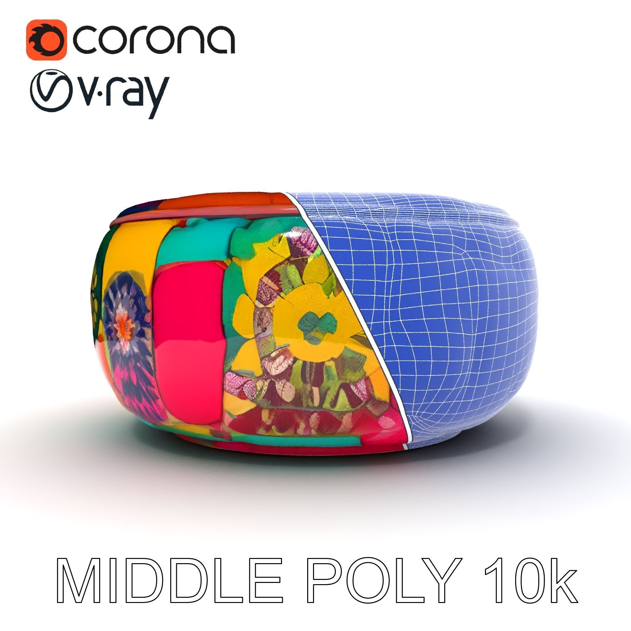 Colorful Ottoman Pouf Model Pack Low-poly 3D model_17