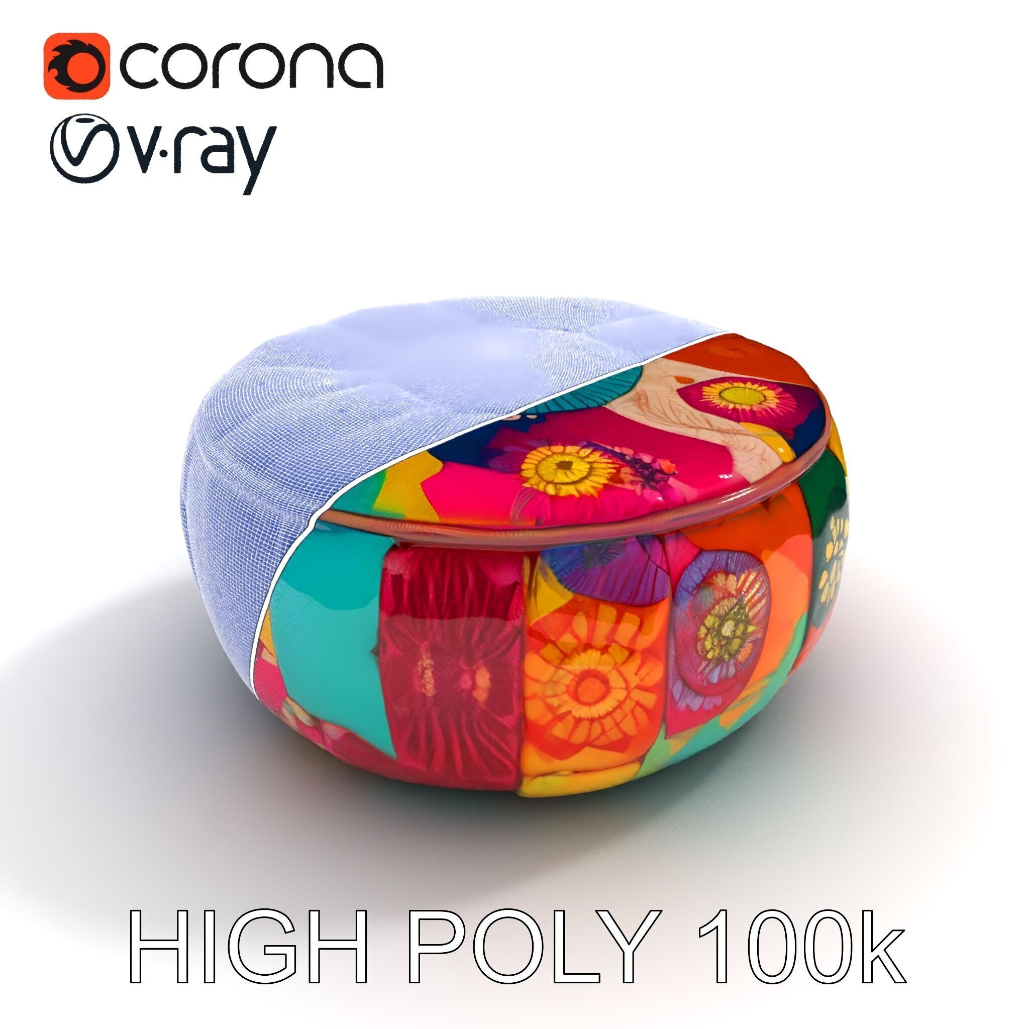 Colorful Ottoman Pouf Model Pack Low-poly 3D model_21