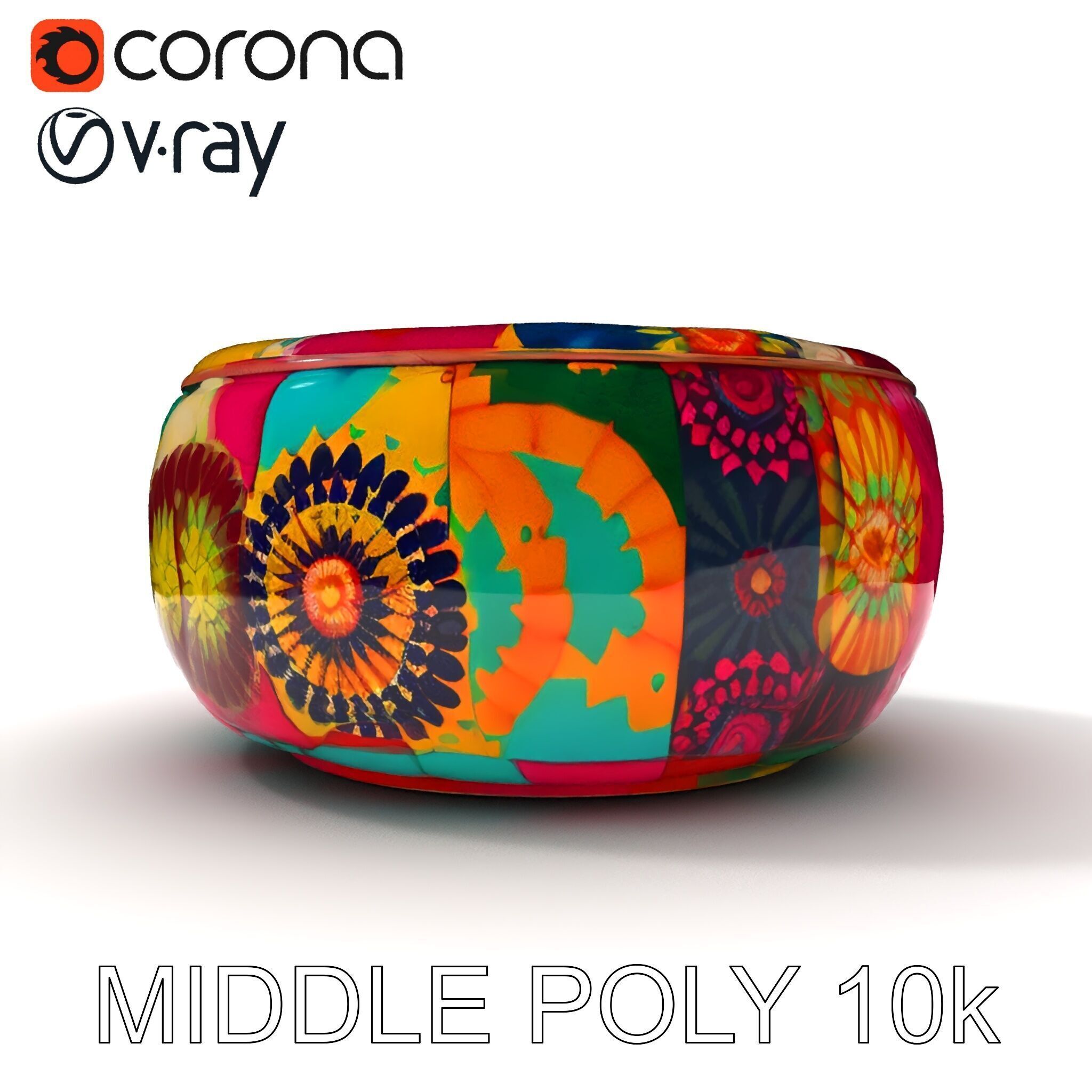 Colorful Ottoman Pouf Model Pack Low-poly 3D model_6