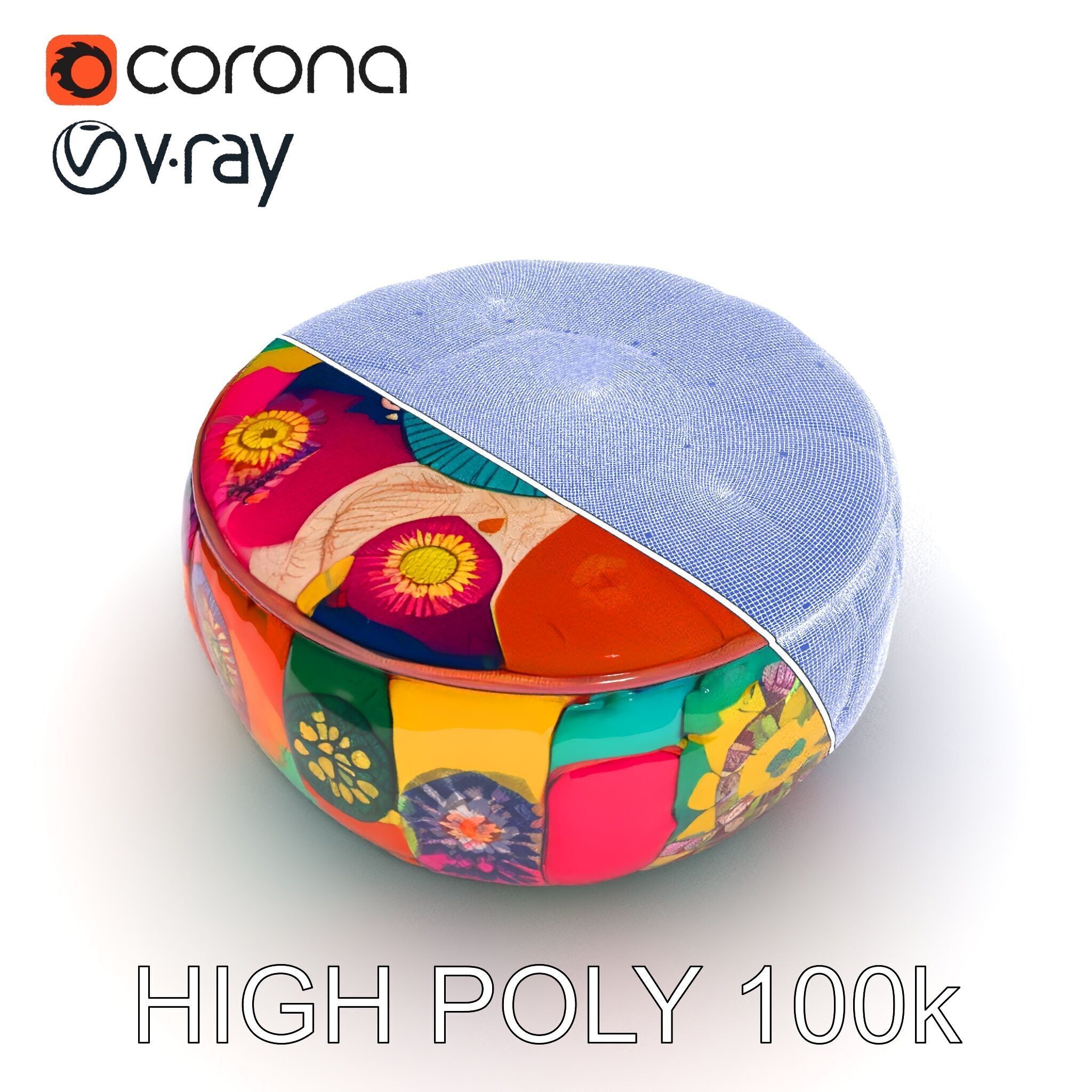 Colorful Ottoman Pouf Model Pack Low-poly 3D model_35