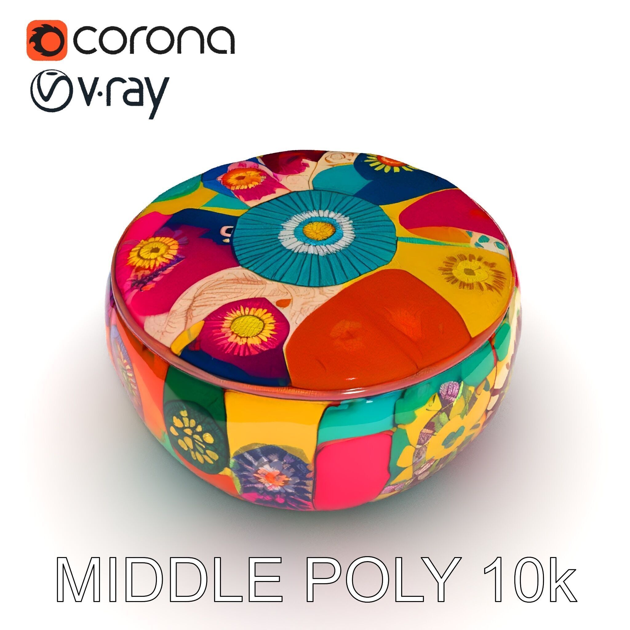 Colorful Ottoman Pouf Model Pack Low-poly 3D model_9