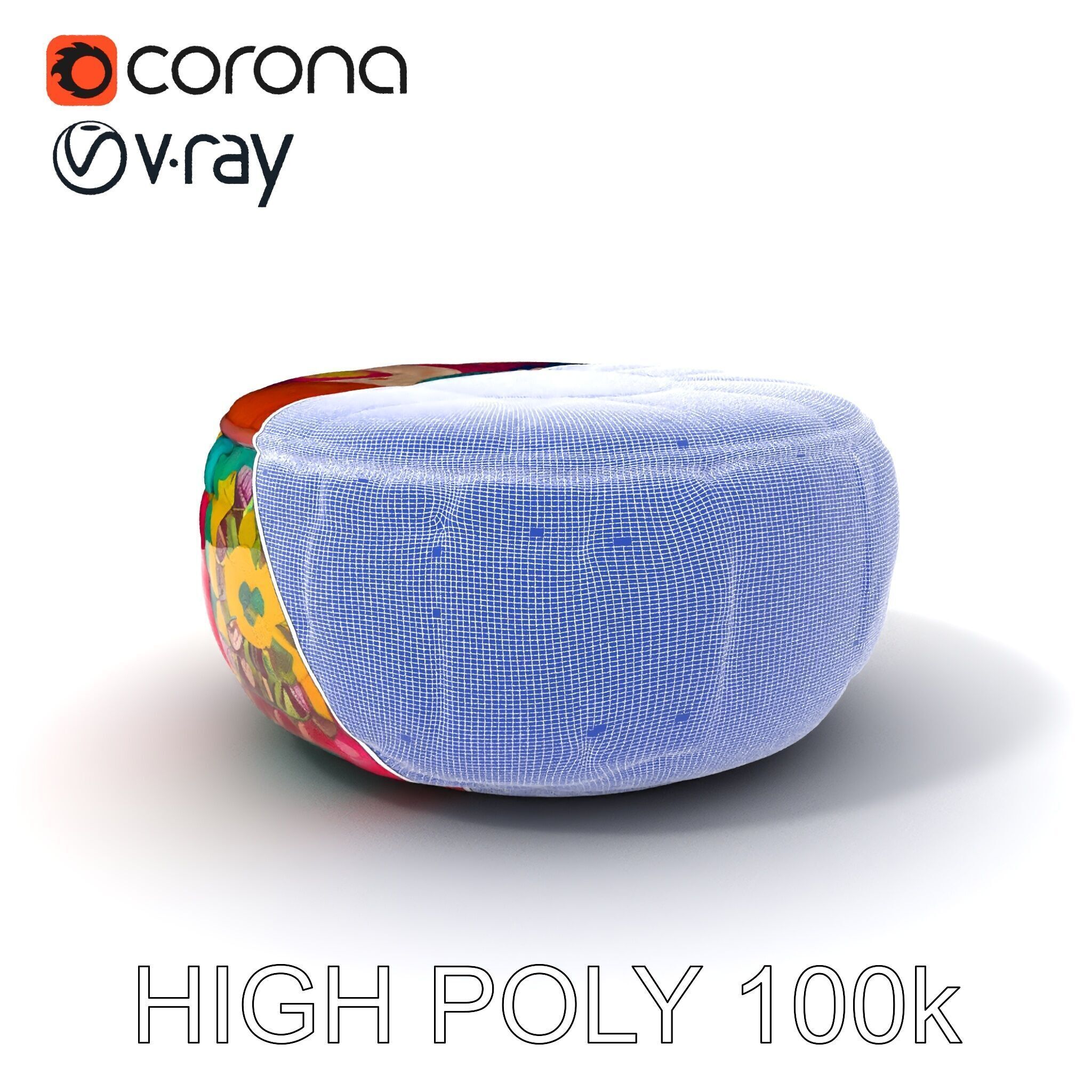 Colorful Ottoman Pouf Model Pack Low-poly 3D model_4