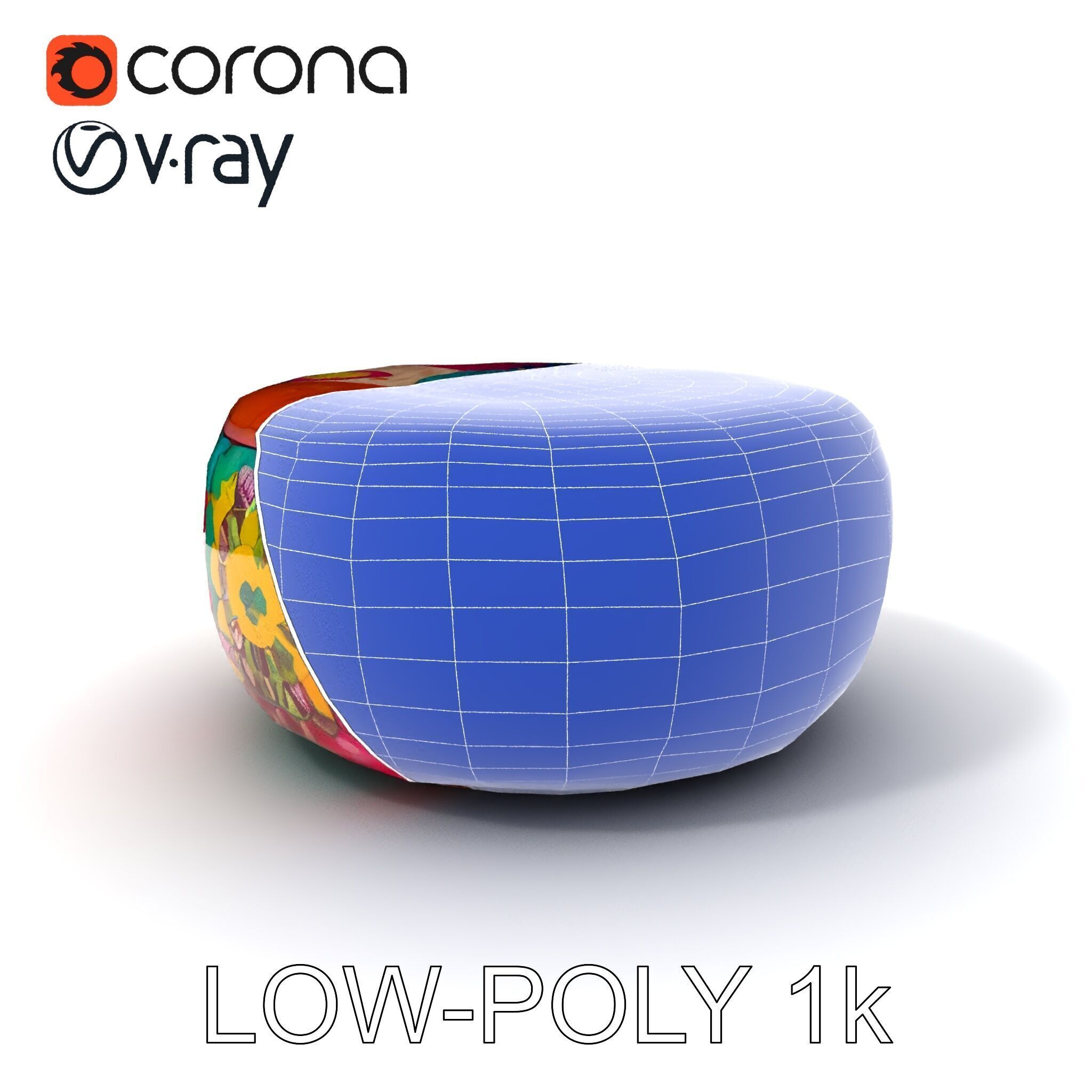 Colorful Ottoman Pouf Model Pack Low-poly 3D model_7