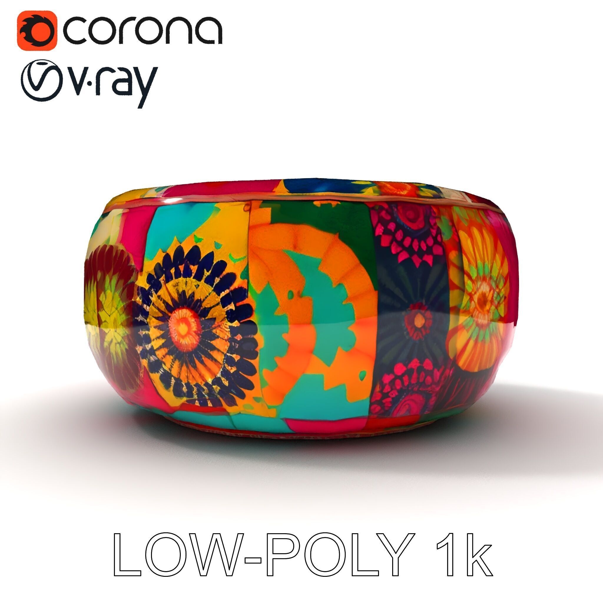 Colorful Ottoman Pouf Model Pack Low-poly 3D model_13